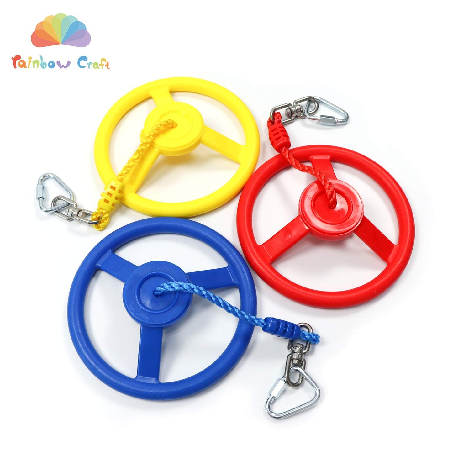 Rainbow Craft 3-Pack Ninja Monkey Wheels – Obstacle Course & Swing Set Attachments for Kids (Red, Blue & Yellow)