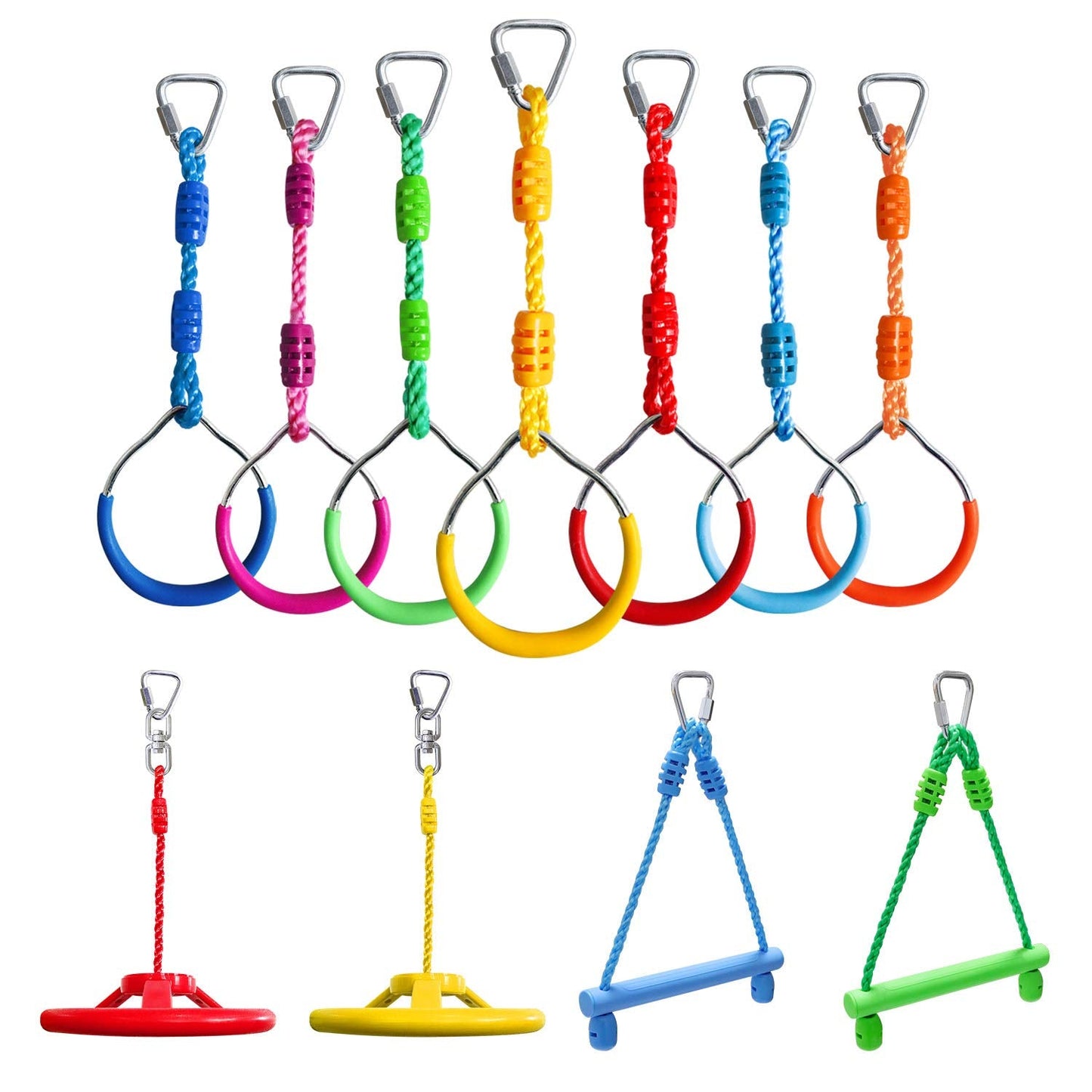 Rainbow Craft Ninja Warrior Obstacle Course Accessories – 7pc Rings, Swing Wheels & Monkey Bars