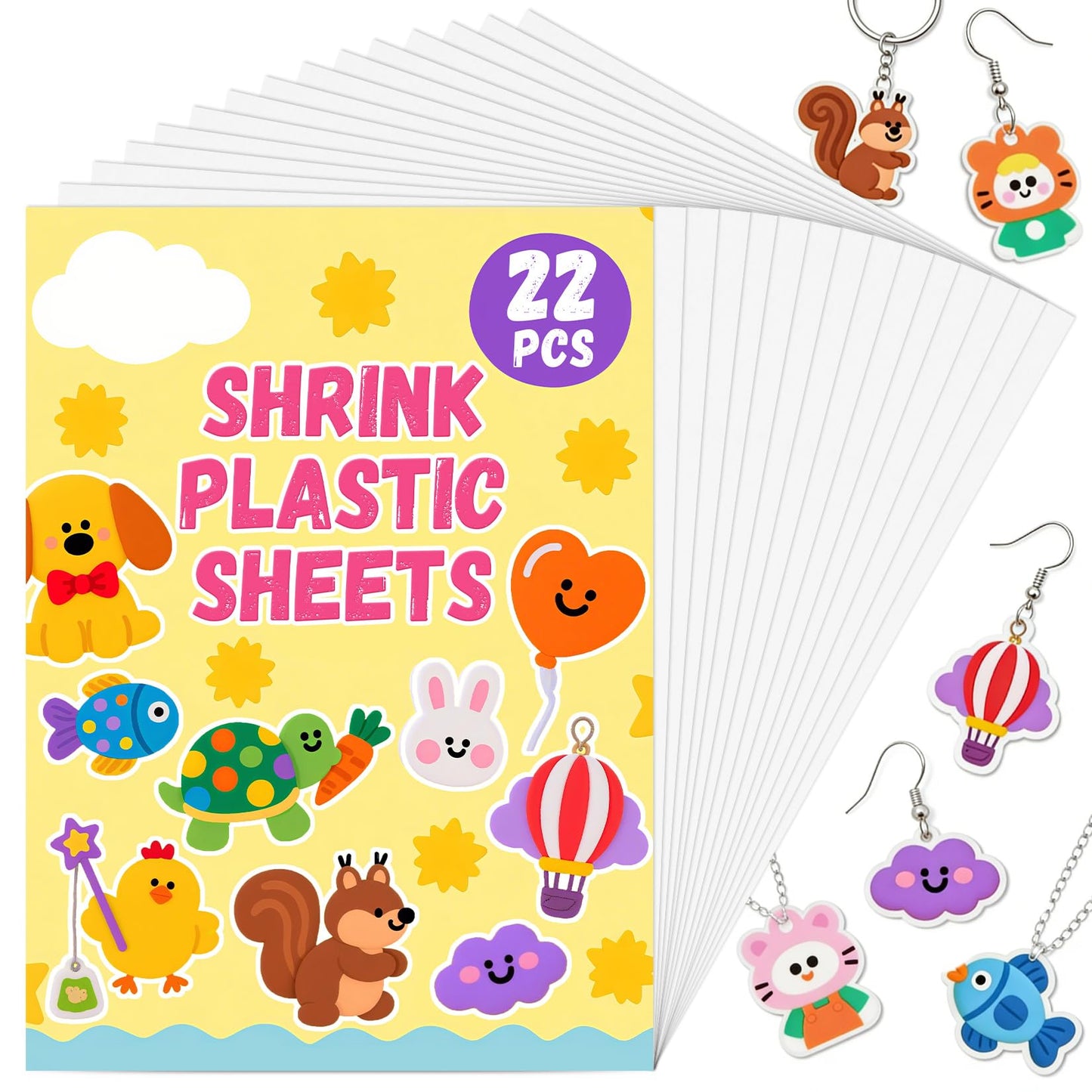 RAINFLOW 22PCS Shrinky Dink Sheets – Keychain Kit for DIY Shrink Art (7.9 x 5.7 in)