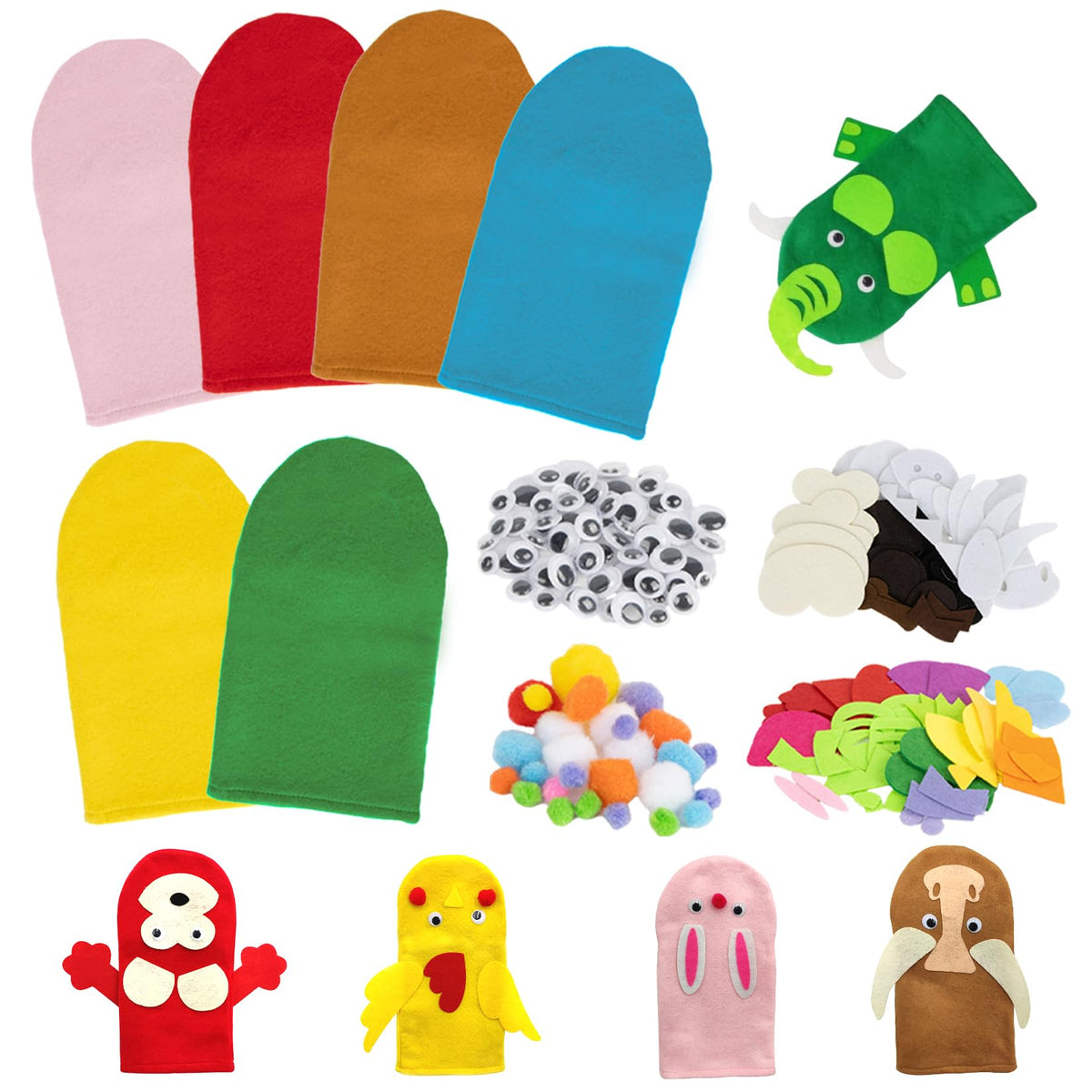 RAINFLOW 6PCS Hand Puppets Kit - DIY Sock Puppets for Family, Classroom, and Party