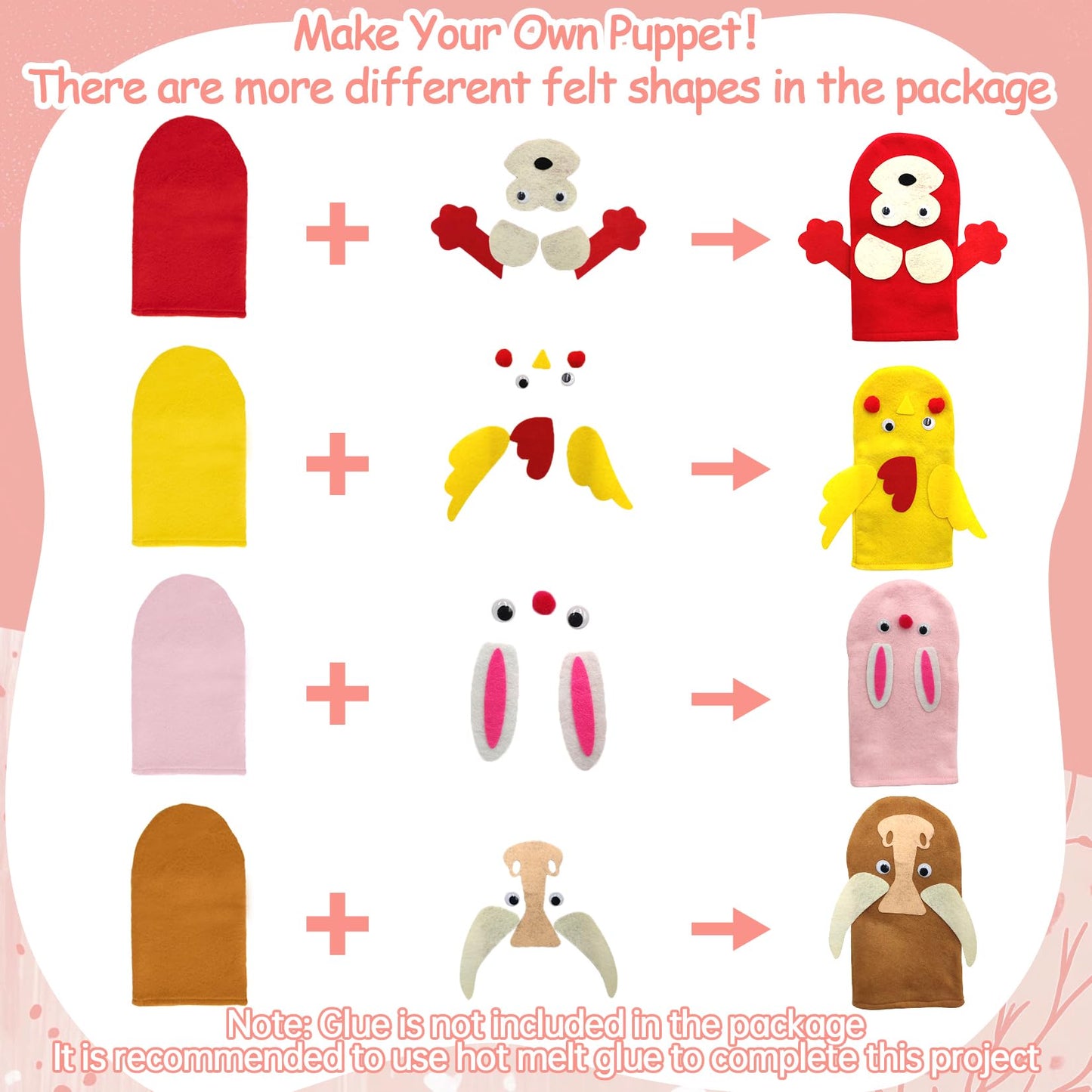 RAINFLOW 6PCS Hand Puppets Kit - DIY Sock Puppets for Family, Classroom, and Party