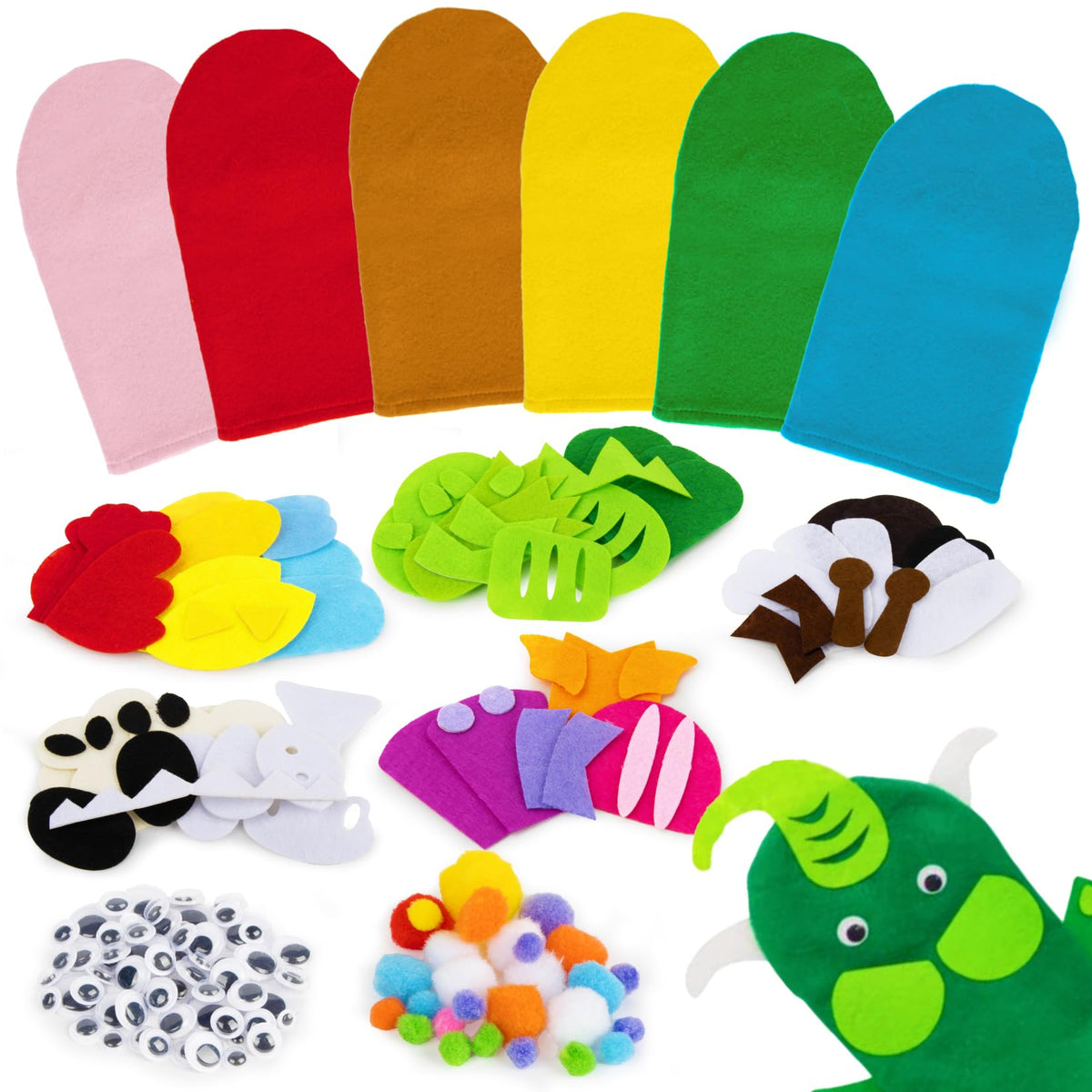 RAINFLOW 6PCS Hand Puppets Kit - DIY Sock Puppets for Family, Classroom, and Party
