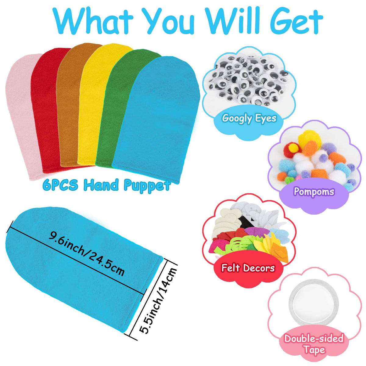 RAINFLOW 6PCS Hand Puppets Kit - DIY Sock Puppets for Family, Classroom, and Party