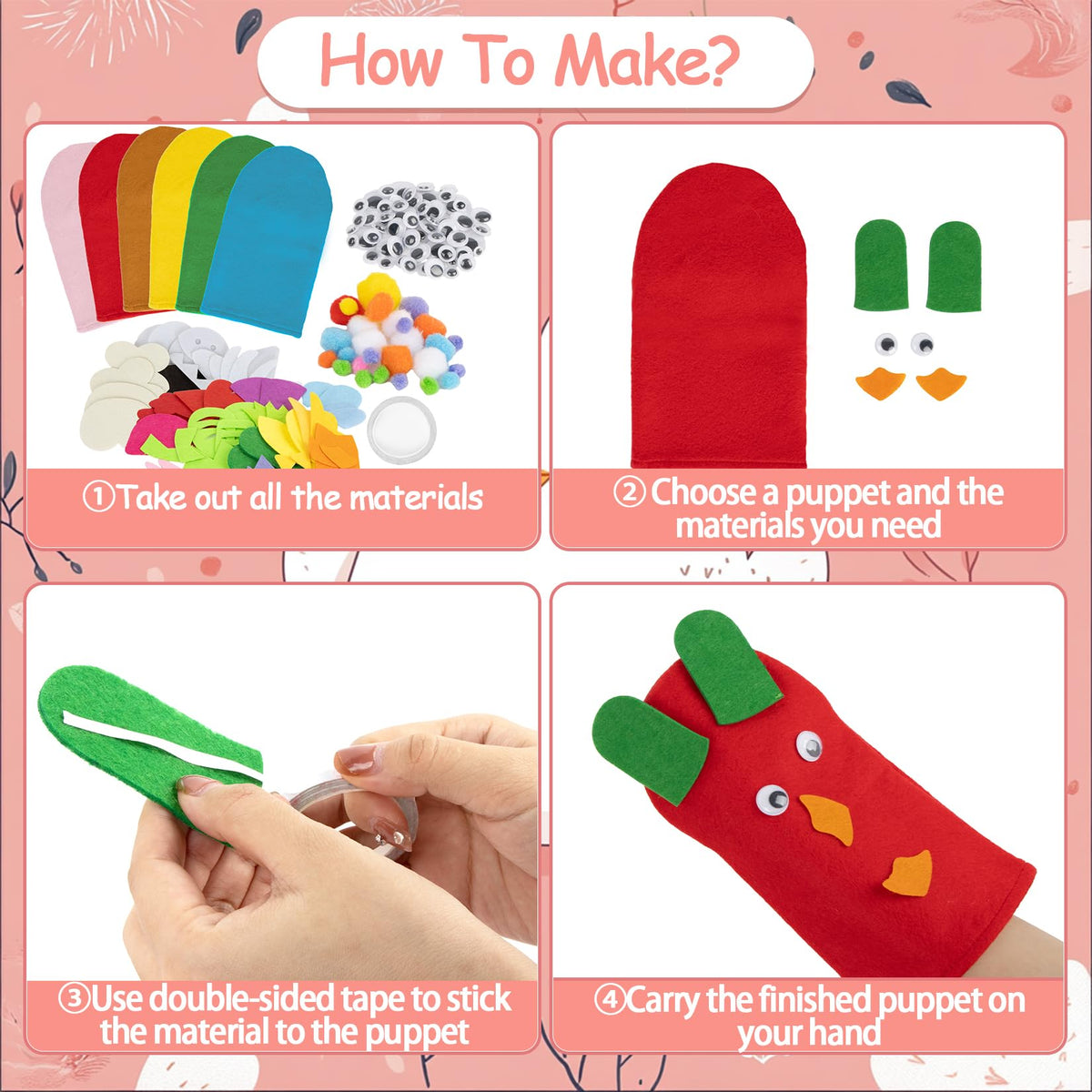 RAINFLOW 6PCS Hand Puppets Kit - DIY Sock Puppets for Family, Classroom, and Party