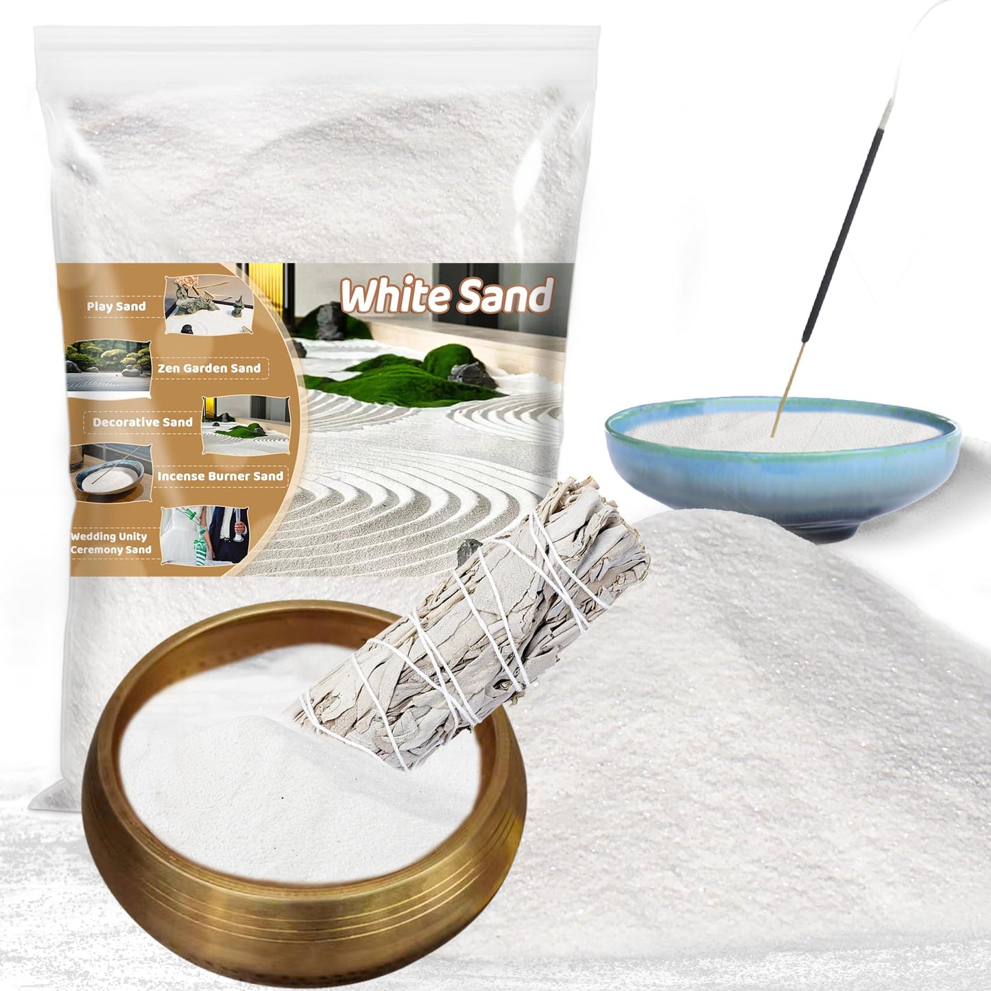 RAINFLOW 15 oz Fine White Sand for Crafts — Quartz Zen Garden Sand & Decor