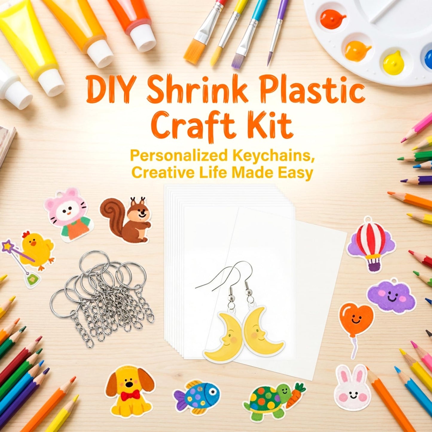 RAINFLOW 22PCS Shrinky Dink Sheets – Keychain Kit for DIY Shrink Art (7.9 x 5.7 in)