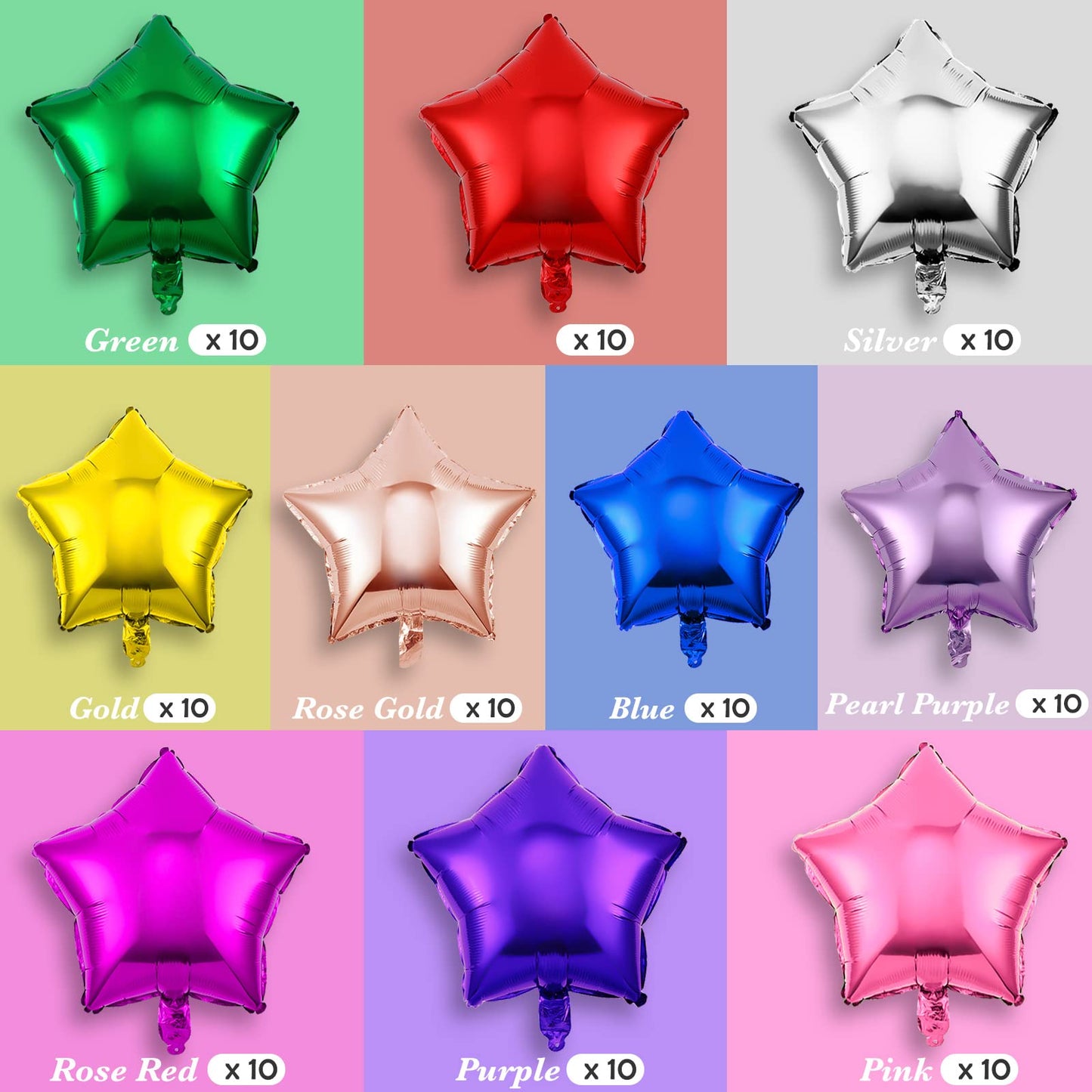 Raiten 100-Piece 18-Inch Star Shape Foil Balloons – Multicolor Helium Party Decor