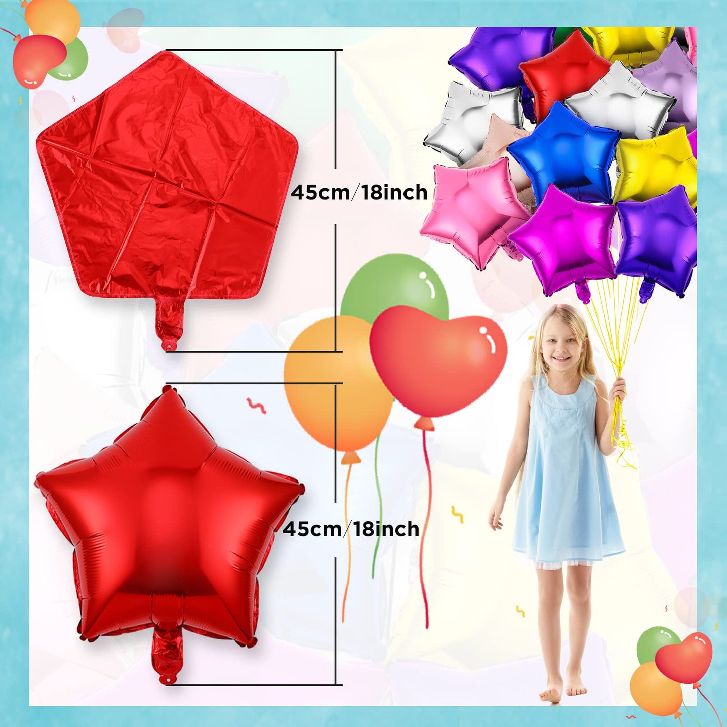 Raiten 100-Piece 18-Inch Star Shape Foil Balloons – Multicolor Helium Party Decor