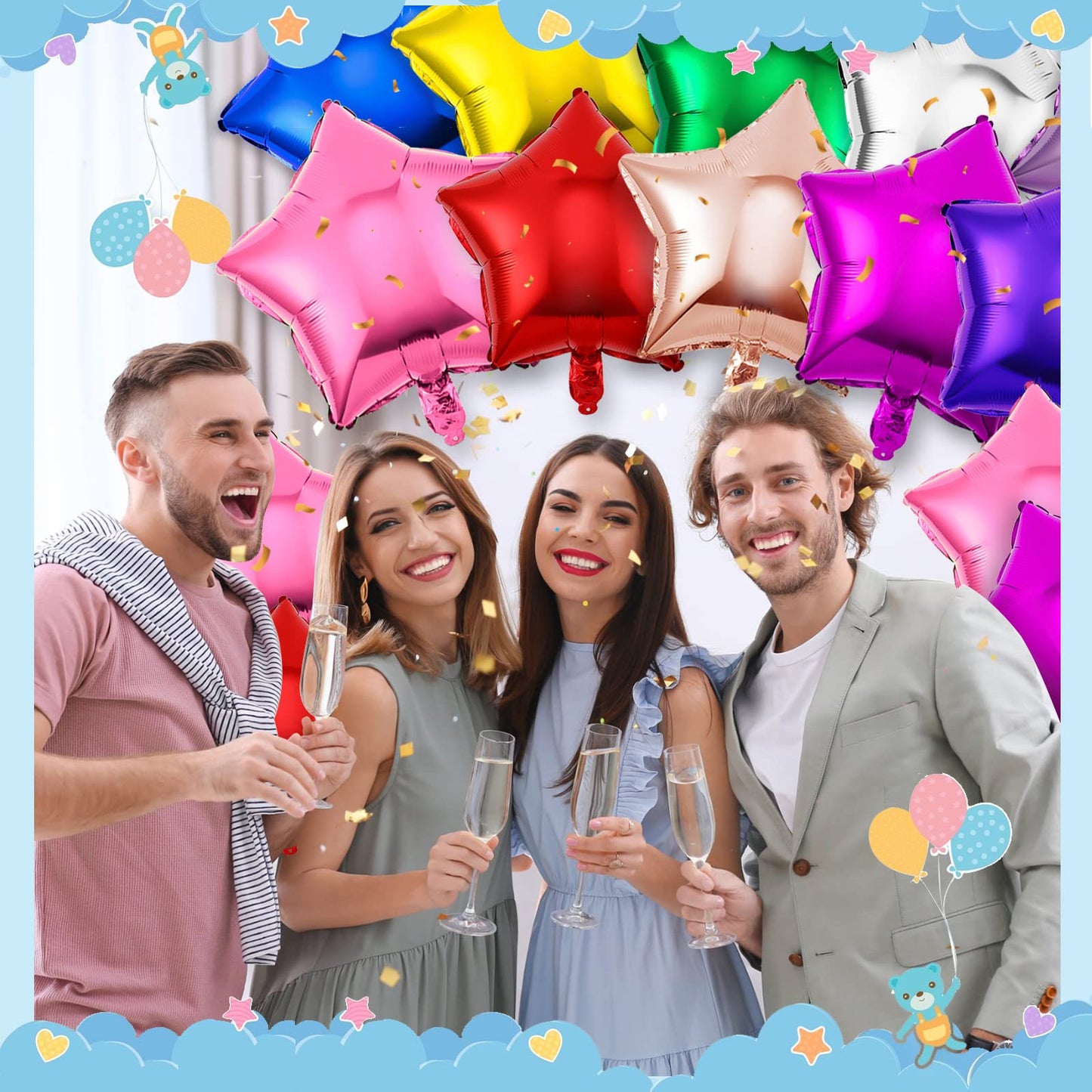 Raiten 100-Piece 18-Inch Star Shape Foil Balloons – Multicolor Helium Party Decor