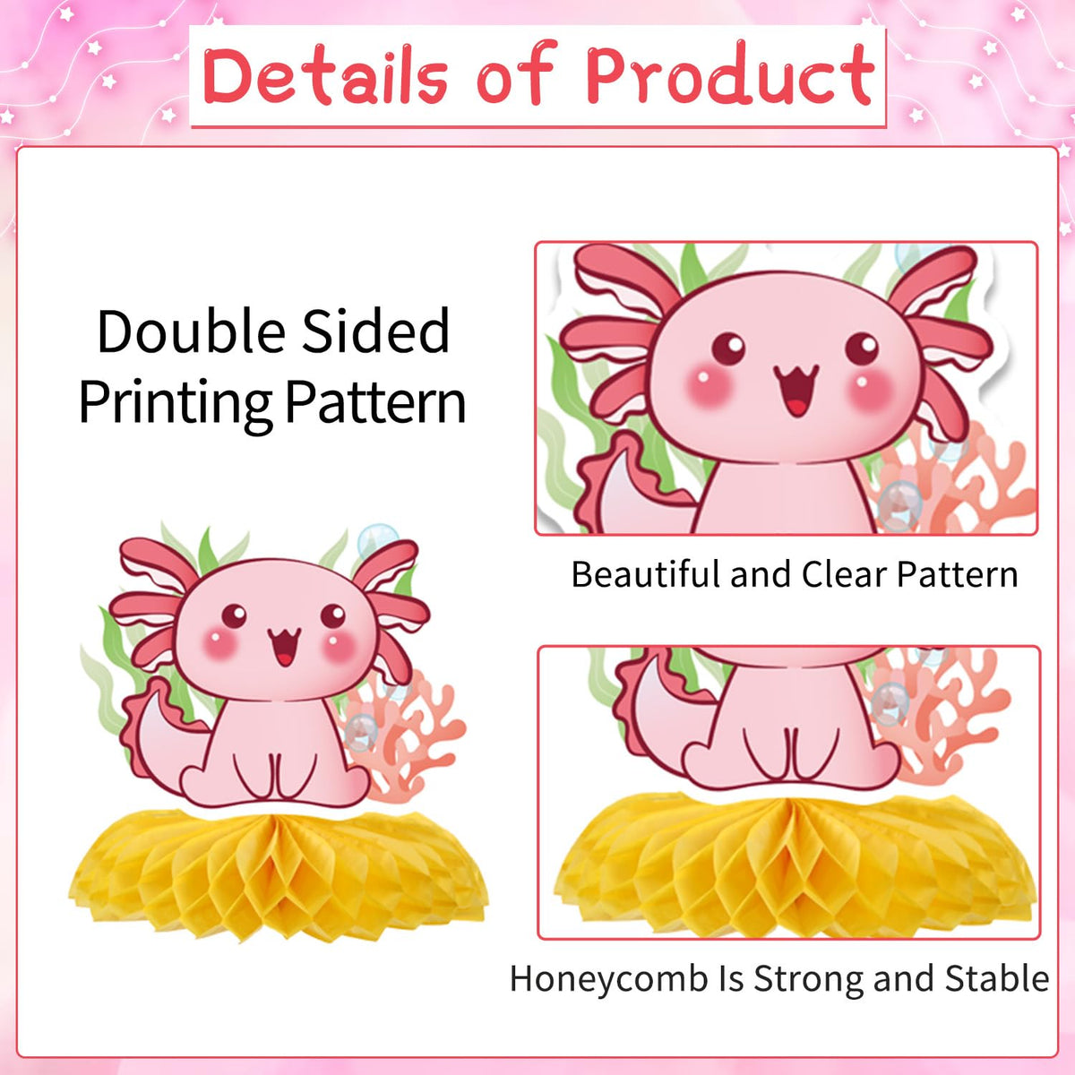 Rakuto Colorful Axolotl Birthday Decorations - 9PCS Axolotl Party Centerpieces & Cutouts