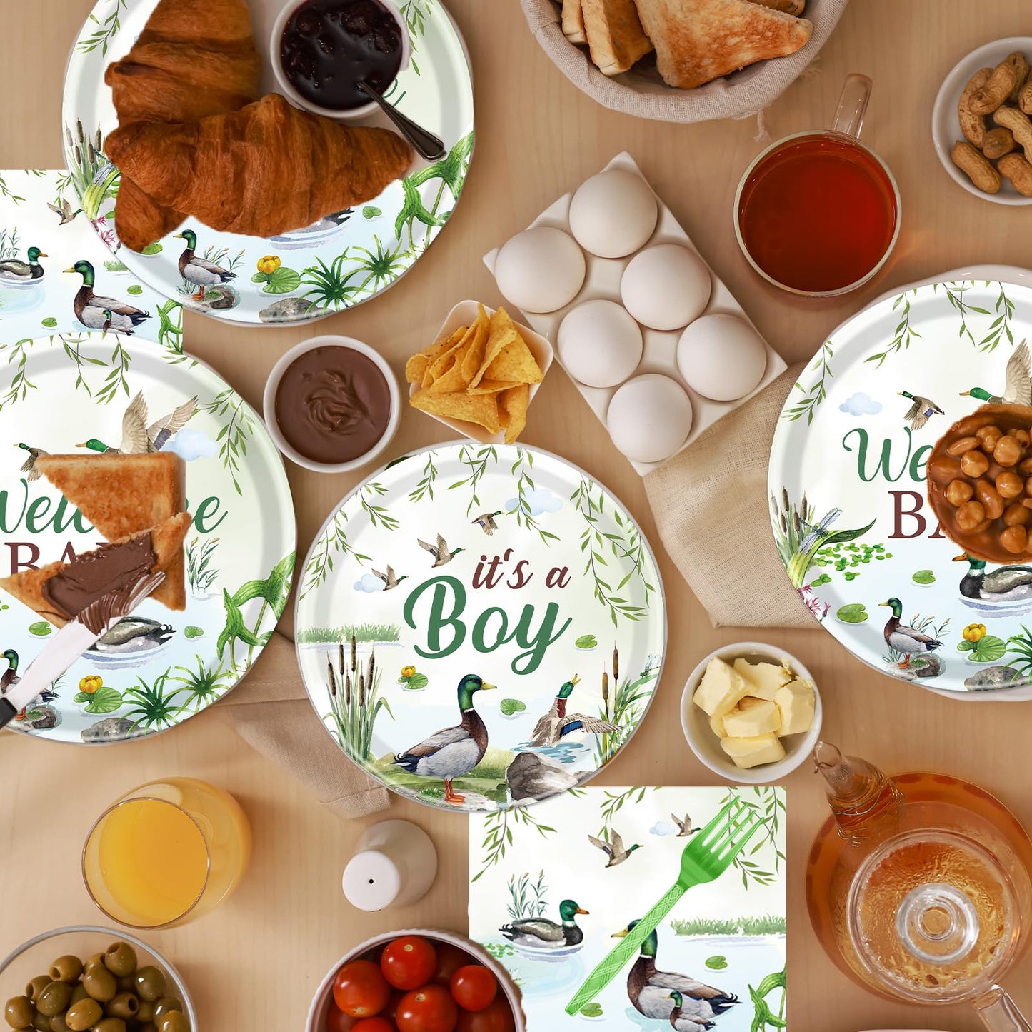 Rakuto Mallard Duck Baby Shower Decorations — 96Pcs Tableware for 24 Guests