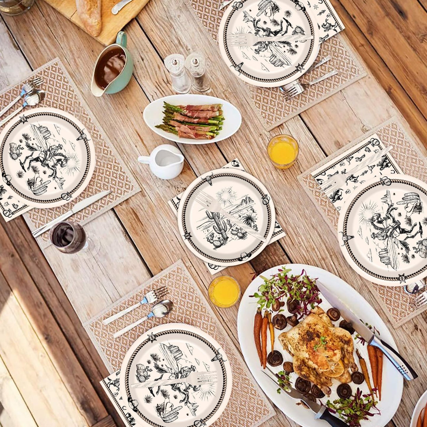 Rakuto Western Party Tableware – 96Pcs Cowboy Plates & Napkins for 24 Guests