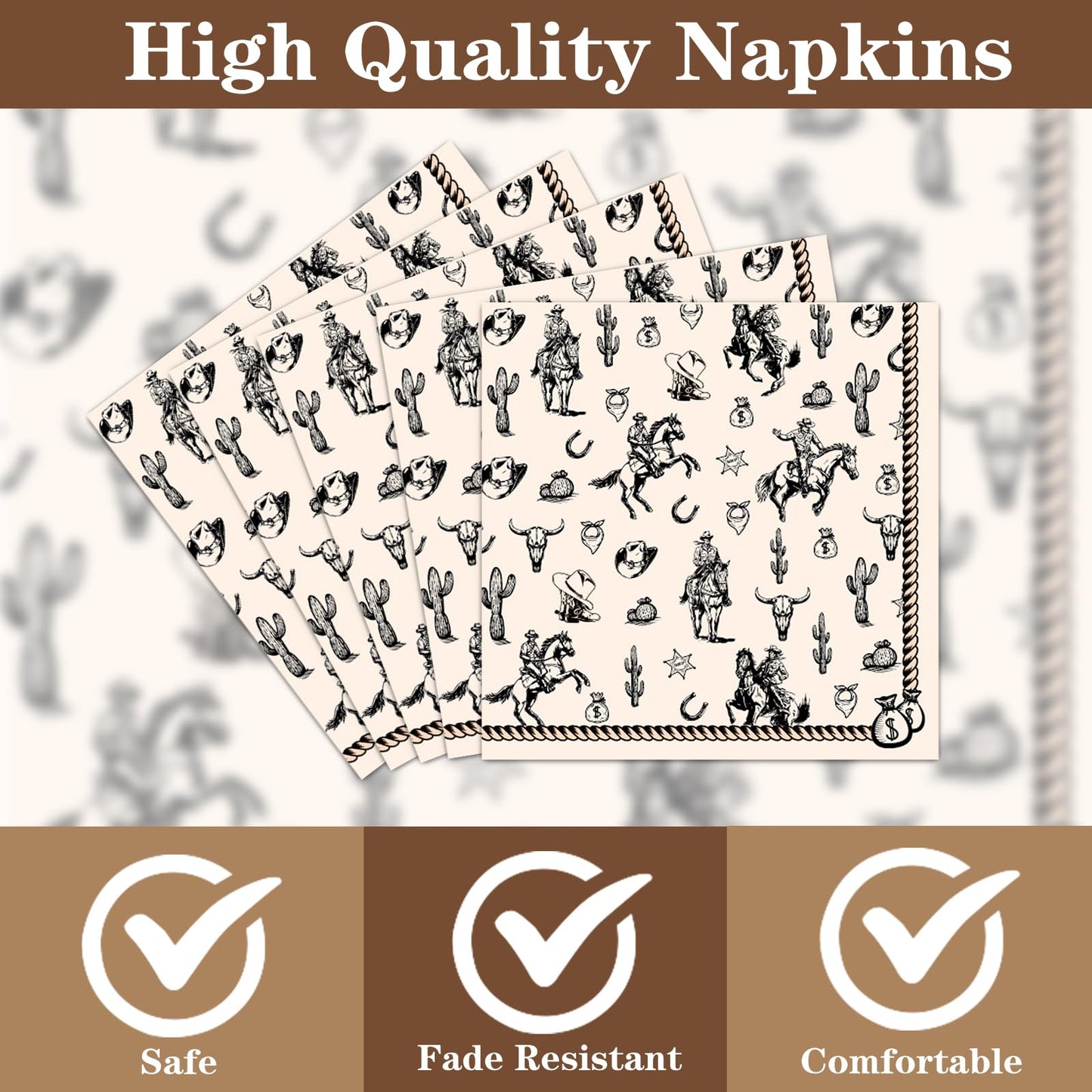 Rakuto Western Party Tableware – 96Pcs Cowboy Plates & Napkins for 24 Guests