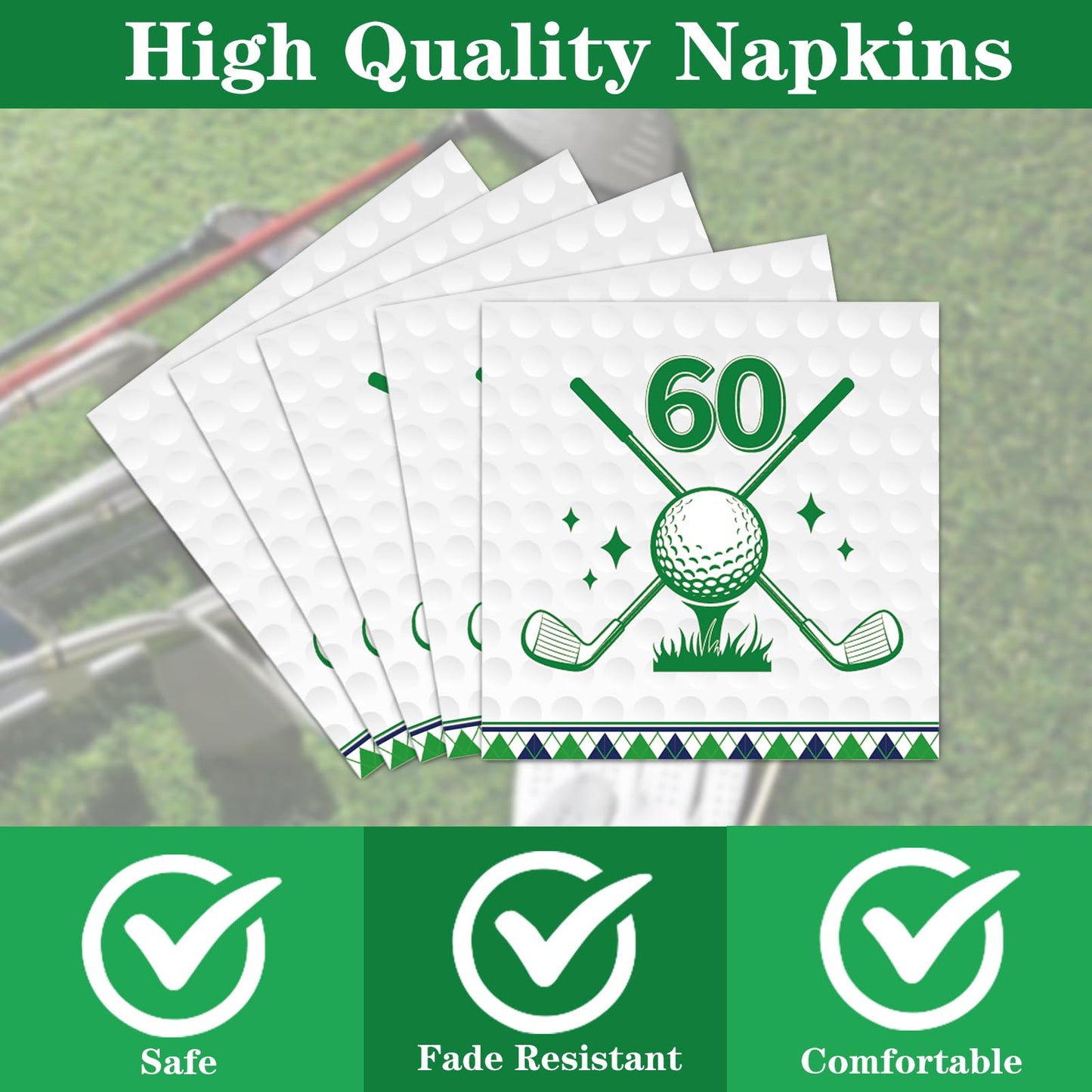 Rakuto Golf 60th Birthday Tableware Set – Plates, Napkins & Forks (Serves 24)