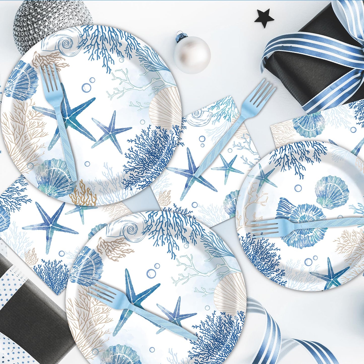 Rakuto Ocean Themed Party Decorations – 96pc Beach Tableware Set Serves 24