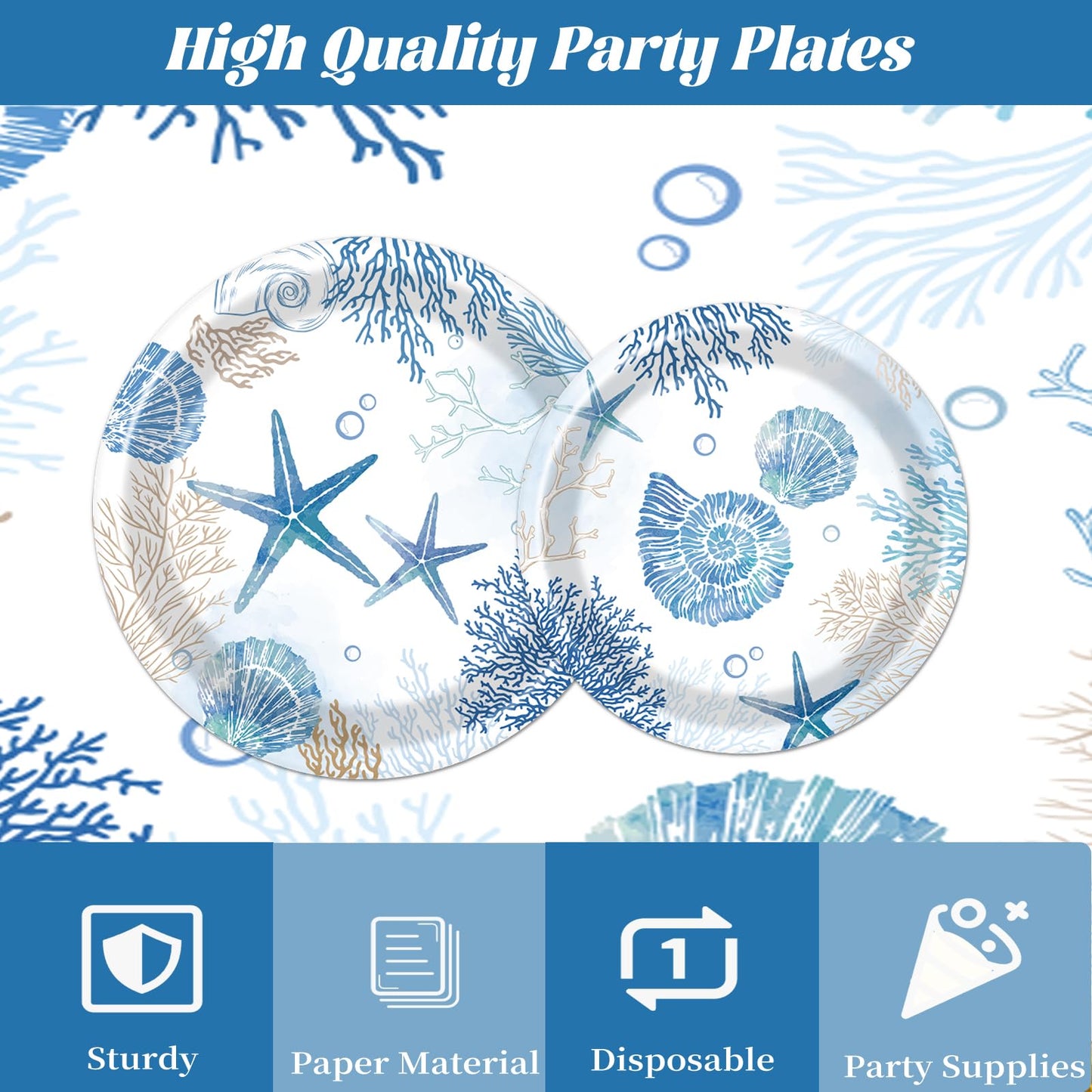 Rakuto Ocean Themed Party Decorations – 96pc Beach Tableware Set Serves 24