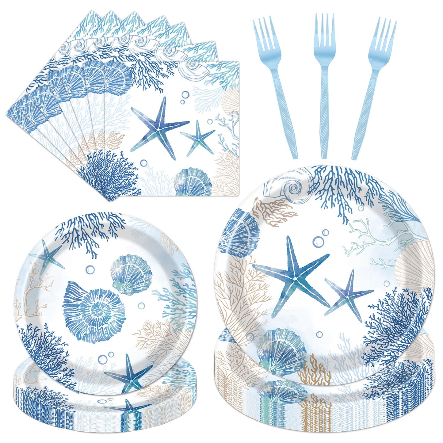 Rakuto Ocean Themed Party Decorations – 96pc Beach Tableware Set Serves 24