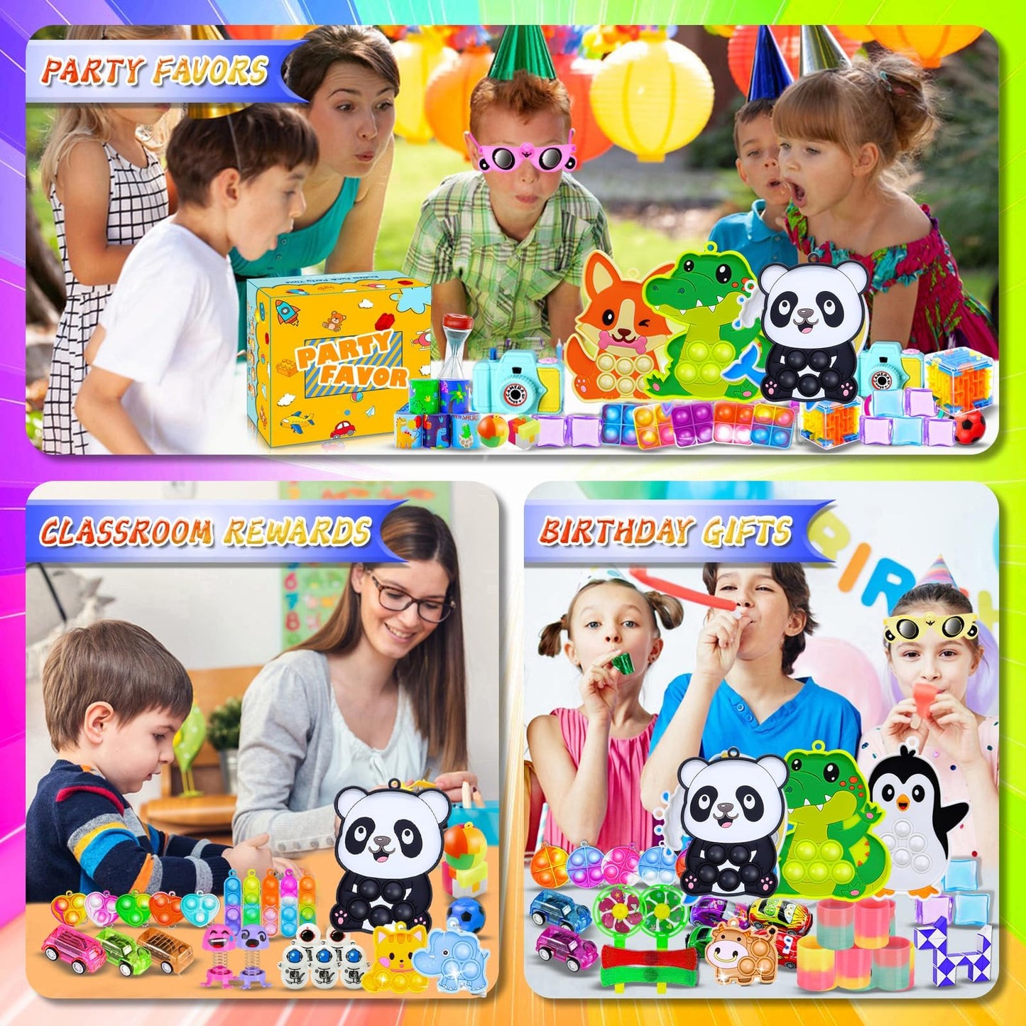 RALLYPANDA 1000+ Party Favors & Fidget Toys Pack for Kids – Classroom Rewards