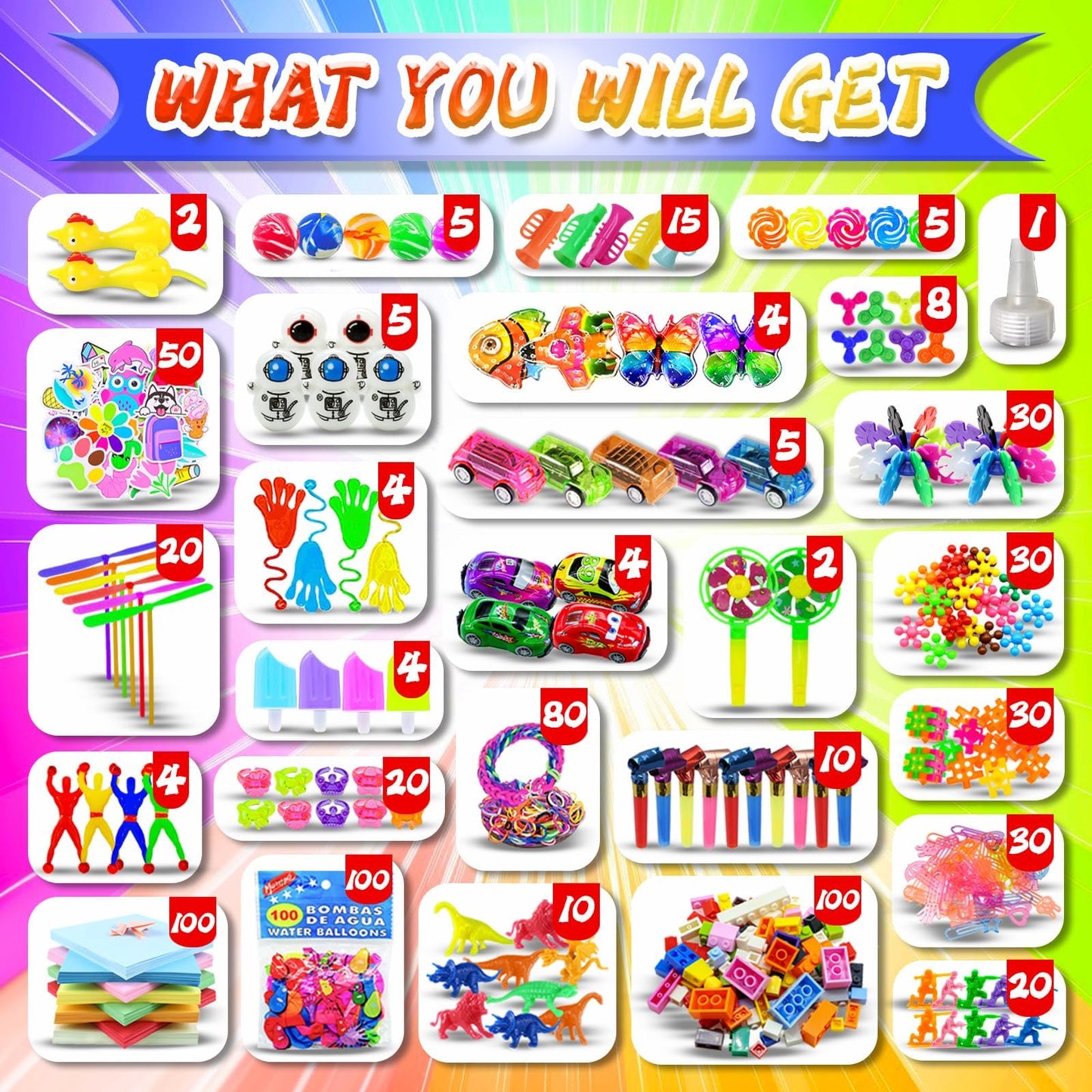 RALLYPANDA 1000+ Party Favors & Fidget Toys Pack for Kids – Classroom Rewards
