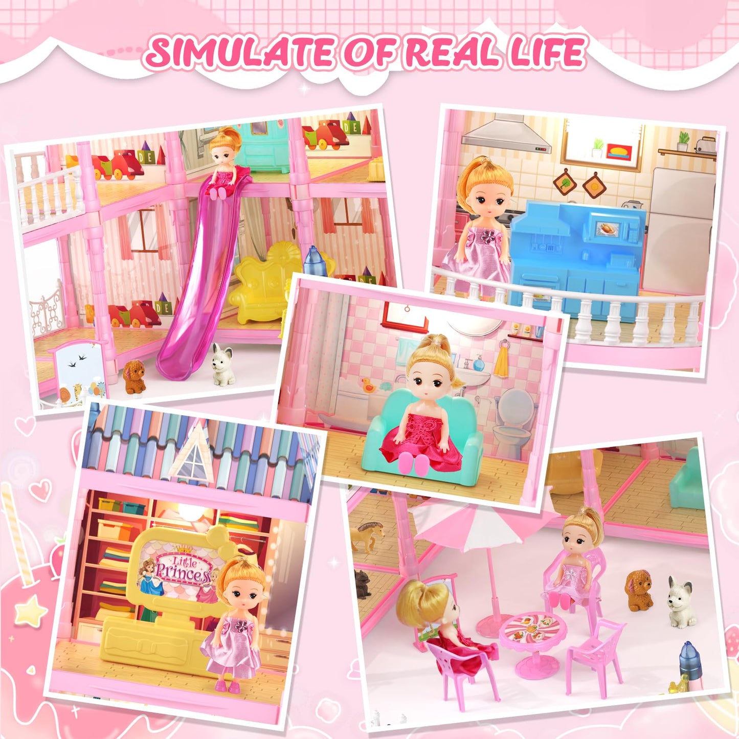 Randhar Doll House – 4-Story Dream Dollhouse with 15 Rooms, 2 Dolls, Lights & Accessories