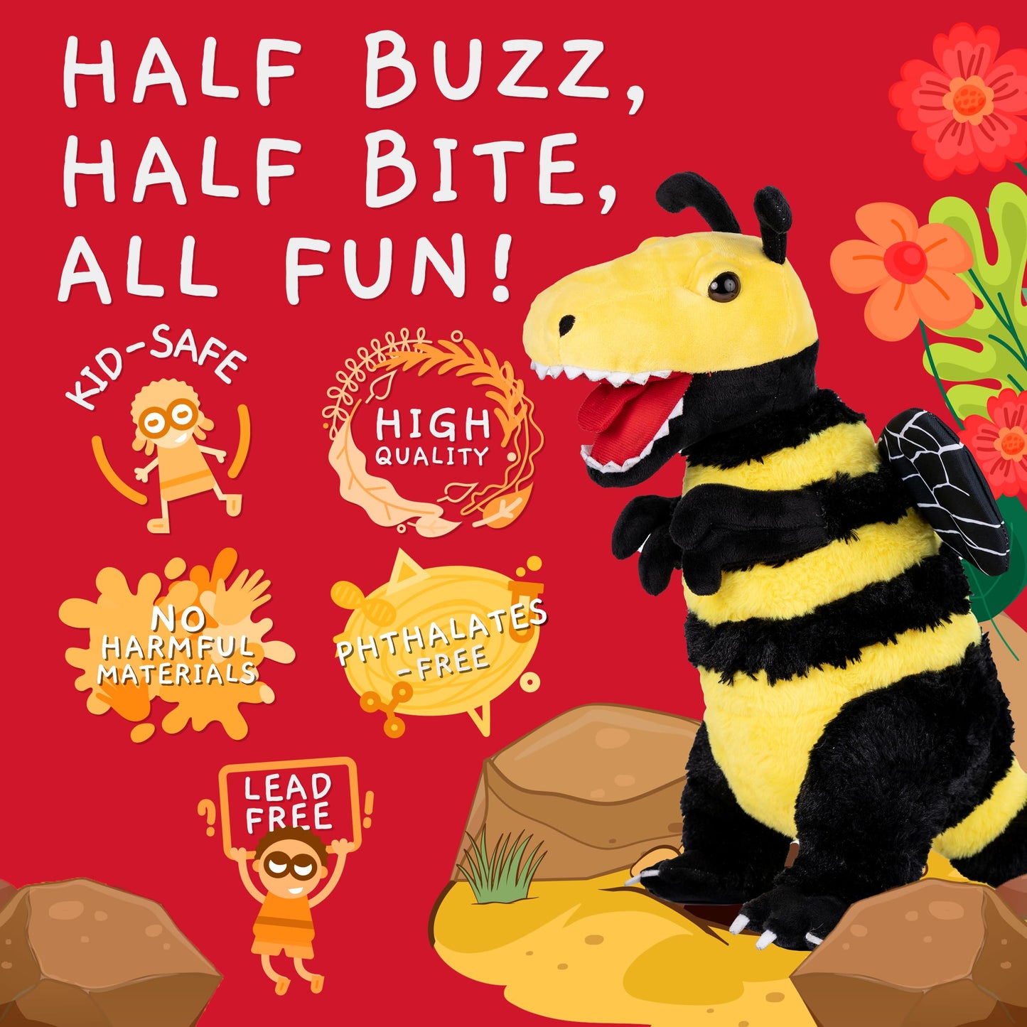 Randimals Bee & Tyrannosaurus Hybrid Plush Toy – Soft, Huggable Stuffed Animal for Kids