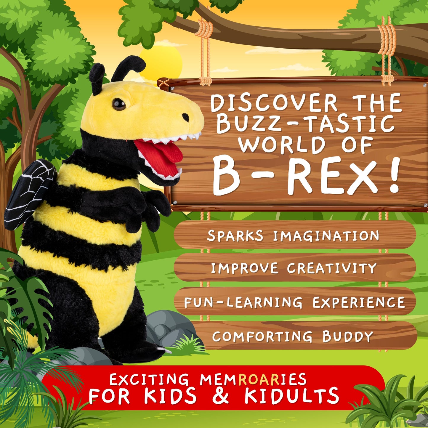 Randimals Bee & Tyrannosaurus Hybrid Plush Toy – Soft, Huggable Stuffed Animal for Kids