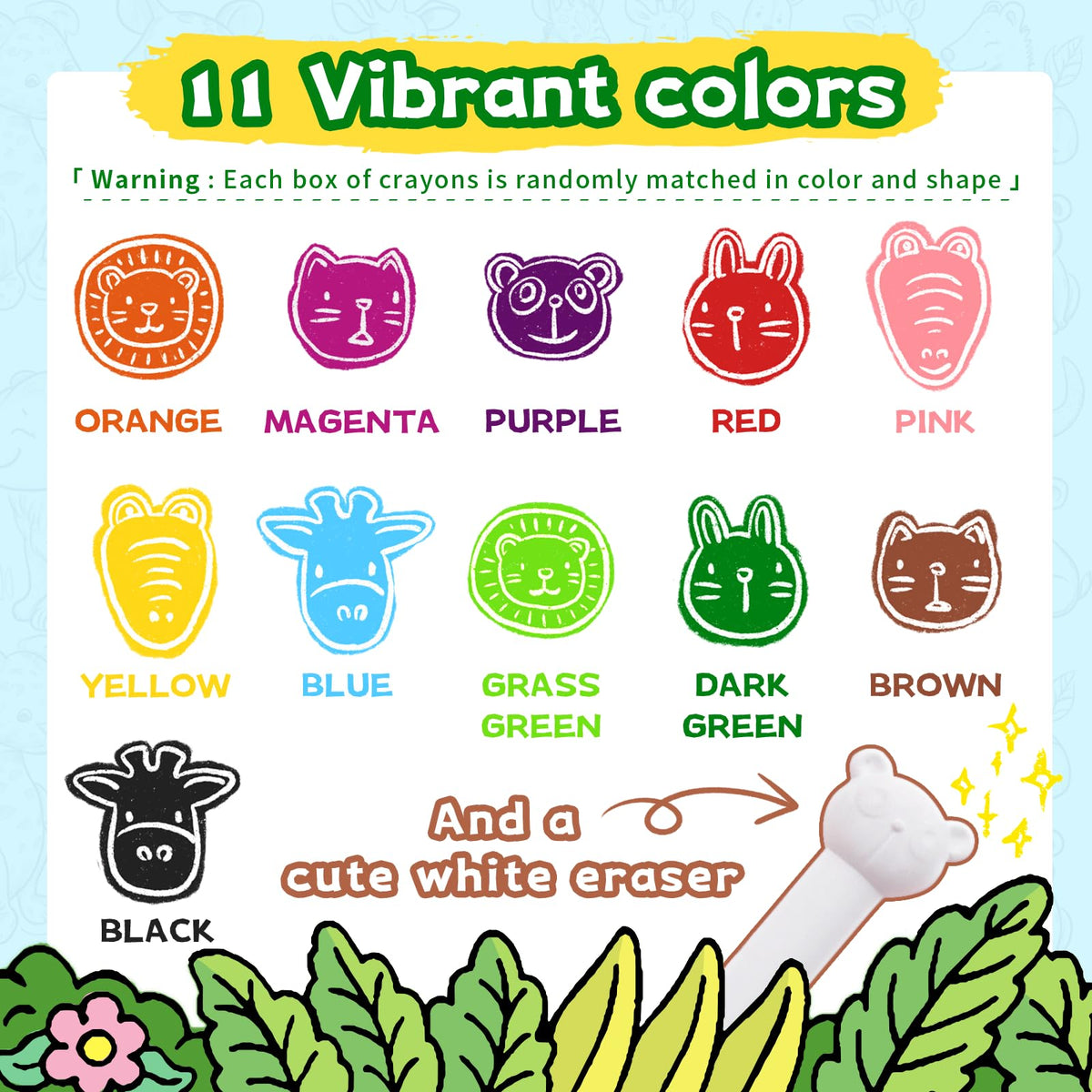 R&DLanci Animal Crayons for Toddlers – 11-Color Washable Set with Eraser & Drawing Paper