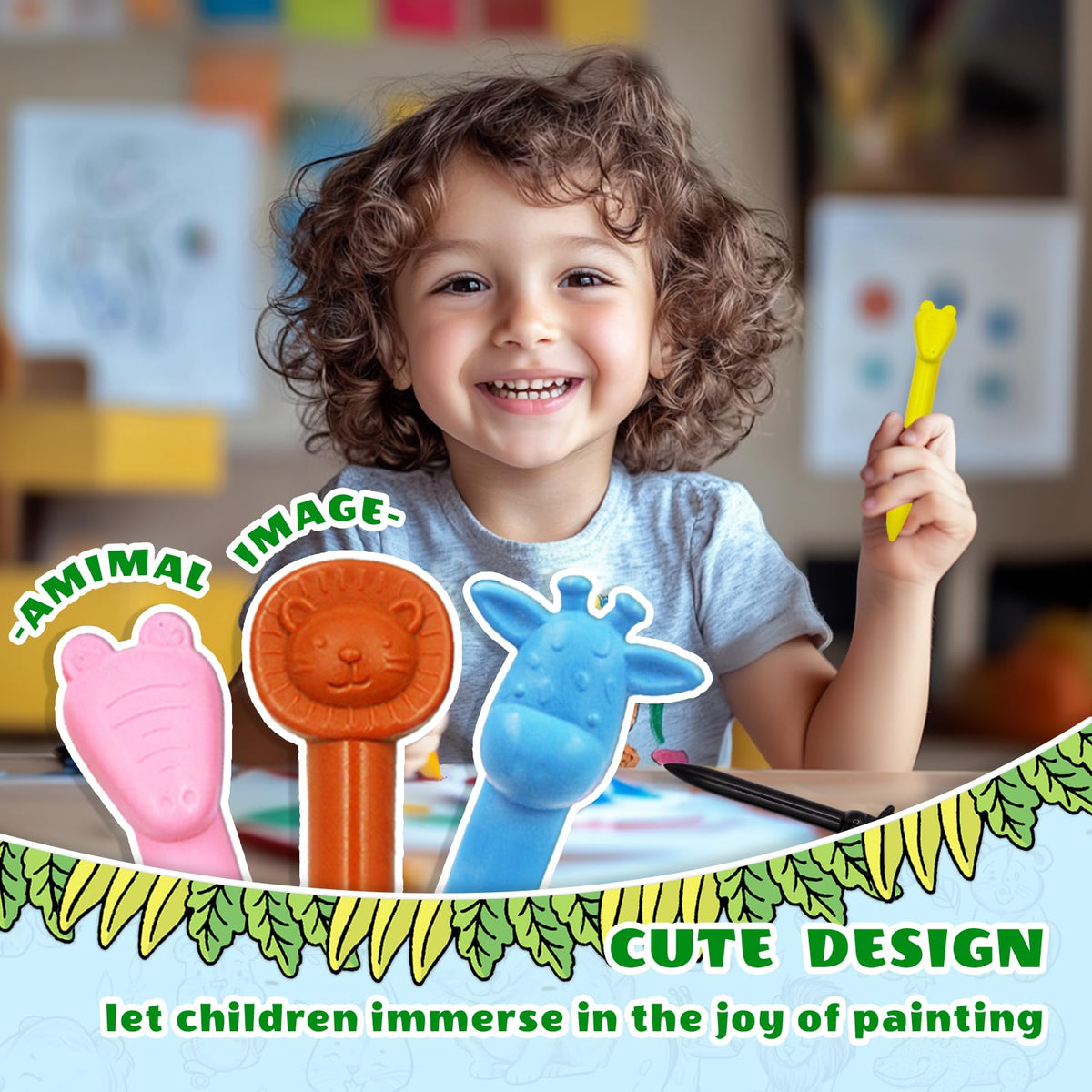 R&DLanci Animal Crayons for Toddlers – 11-Color Washable Set with Eraser & Drawing Paper