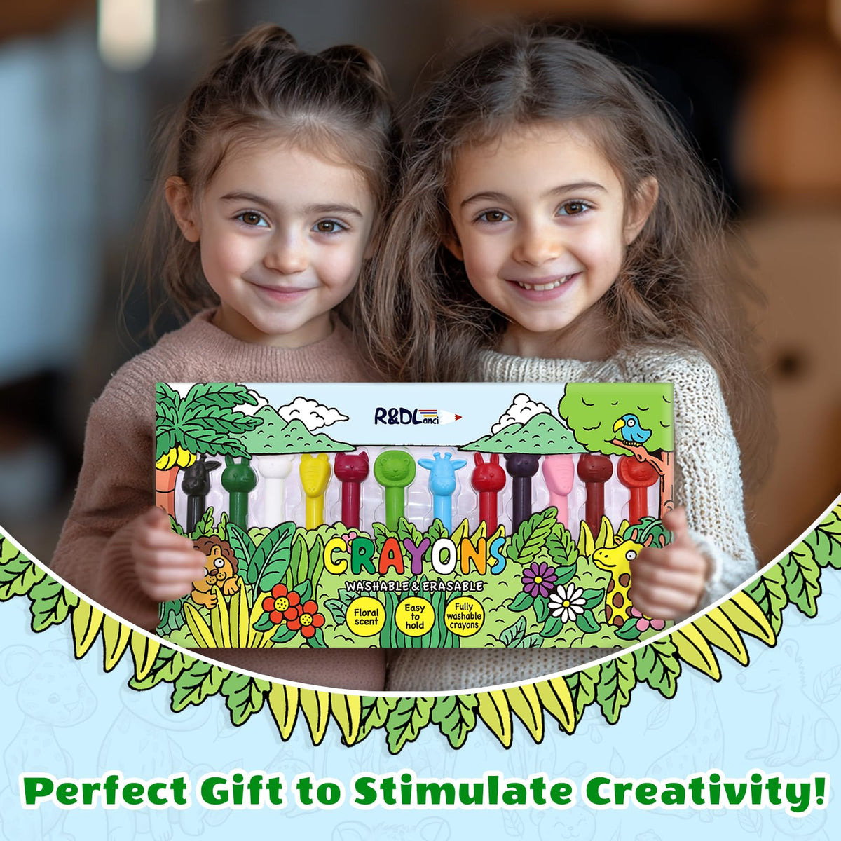 R&DLanci Animal Crayons for Toddlers – 11-Color Washable Set with Eraser & Drawing Paper