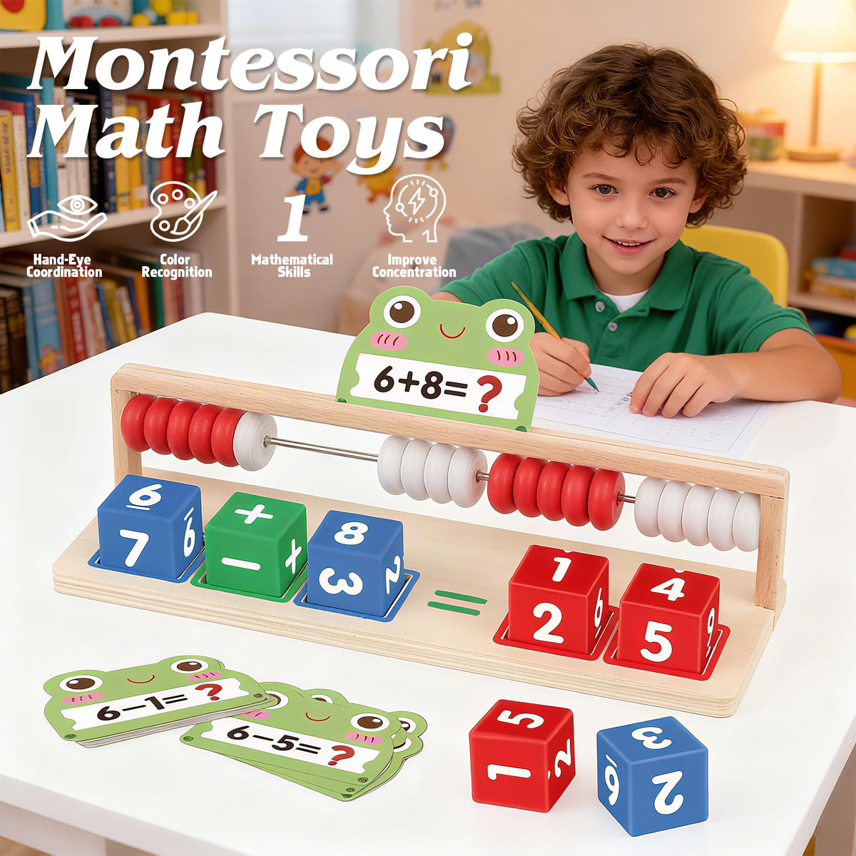 Ranqibo Wooden Math Learning Toys – Montessori Abacus & Number Blocks for Kids 3-5