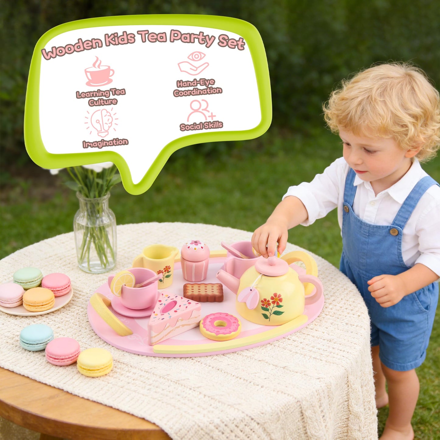 Ranqibo Wooden Tea Set for Toddlers 3-6 – Imaginative Tea Party Kit