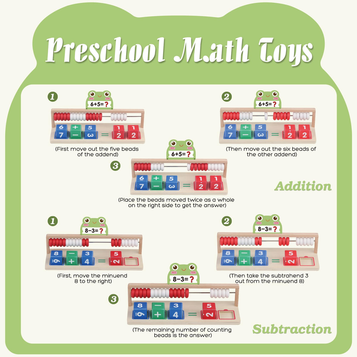 Ranqibo Wooden Math Learning Toys – Montessori Abacus & Number Blocks for Kids 3-5