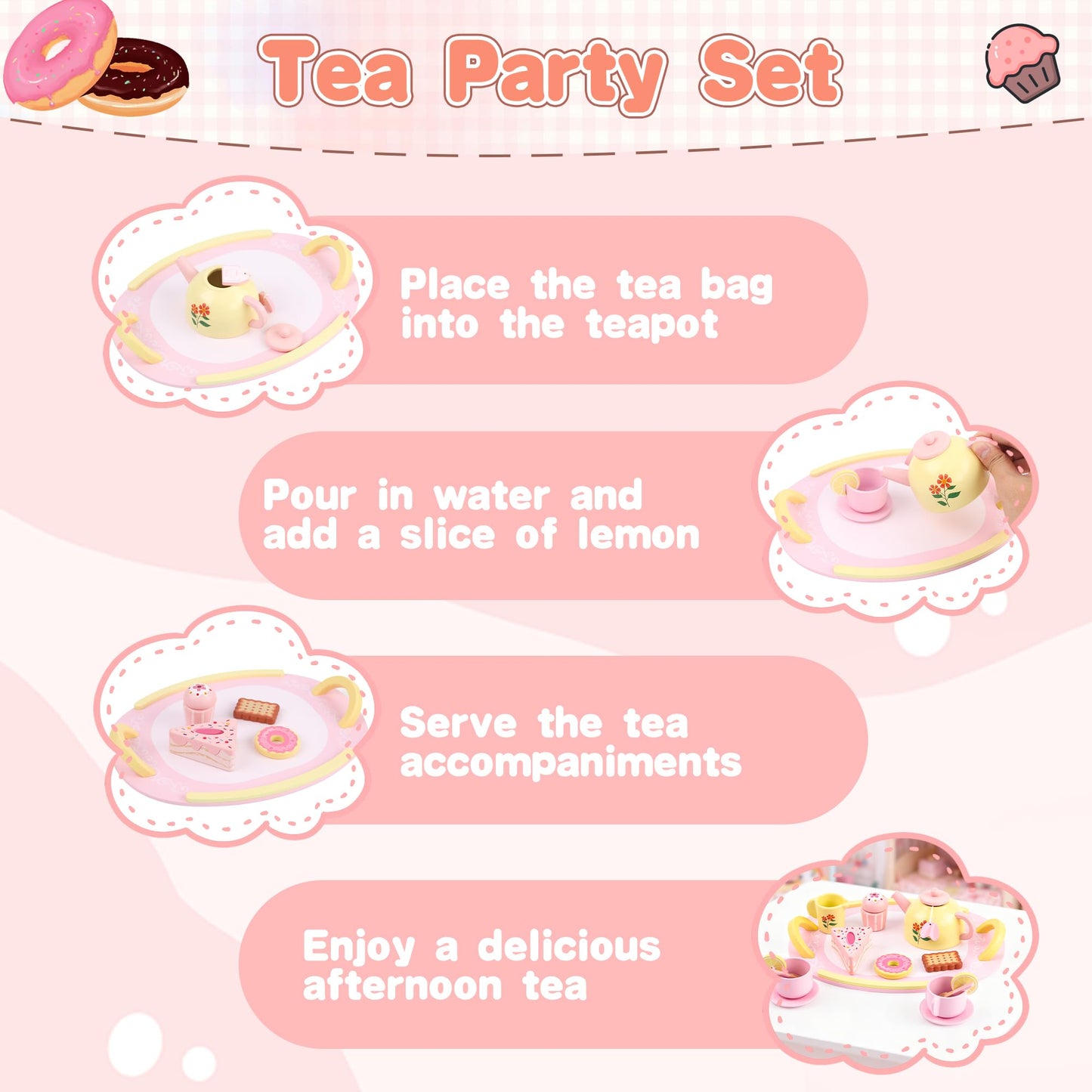 Ranqibo Wooden Tea Set for Toddlers 3-6 – Imaginative Tea Party Kit