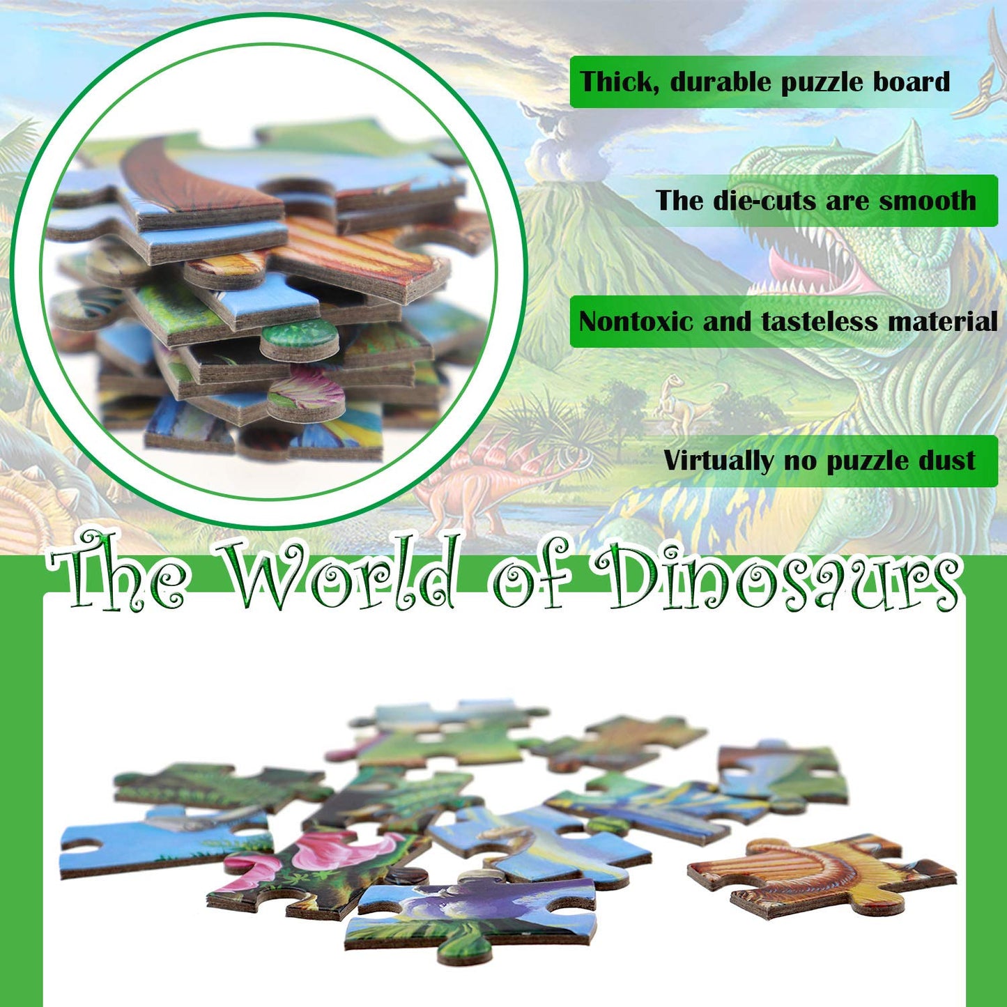 RANSUNN 100-Piece Dinosaur Jigsaw Puzzle for Kids 4-8 | Educational Toy, Every Piece Is Unique