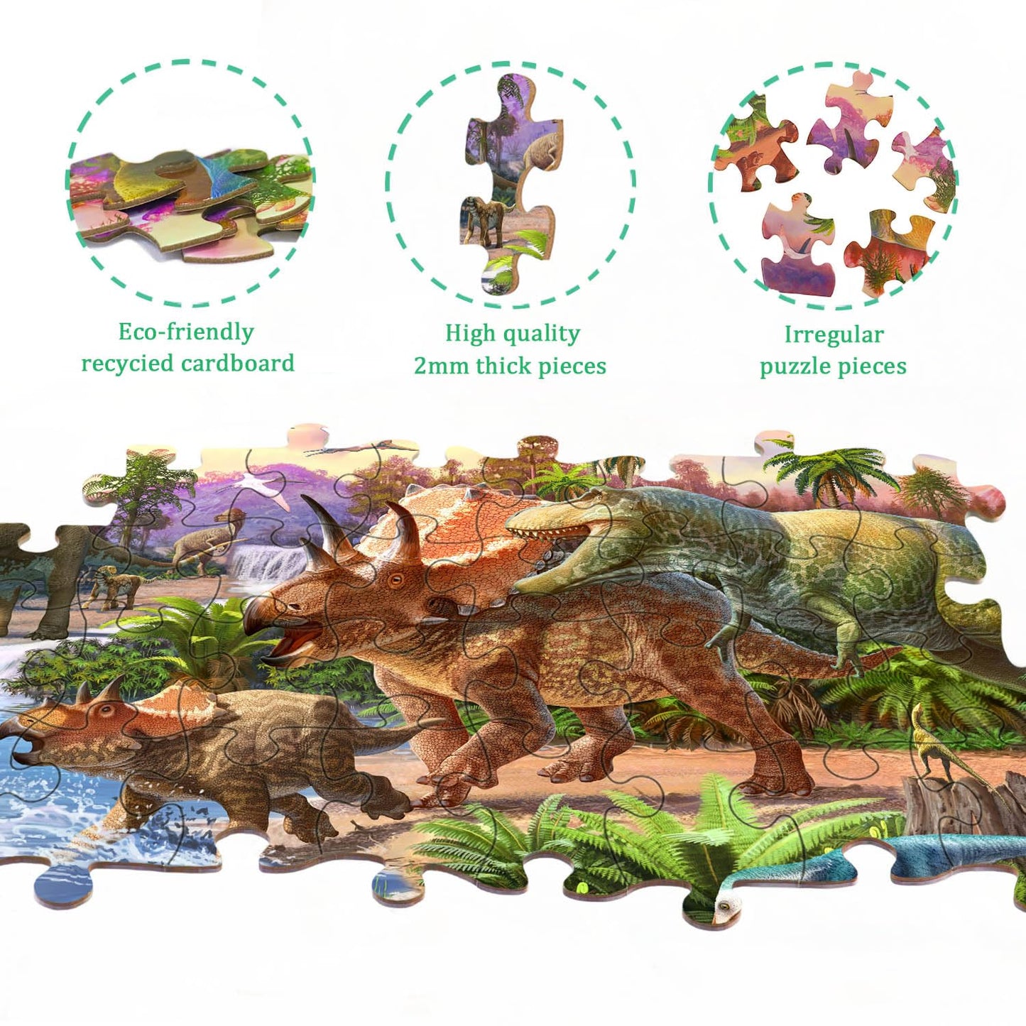RANSUNN Dinosaur Puzzles for Kids 4-8 | 2-Pack 60-Piece Jigsaws – World of Huge Dinosaurs