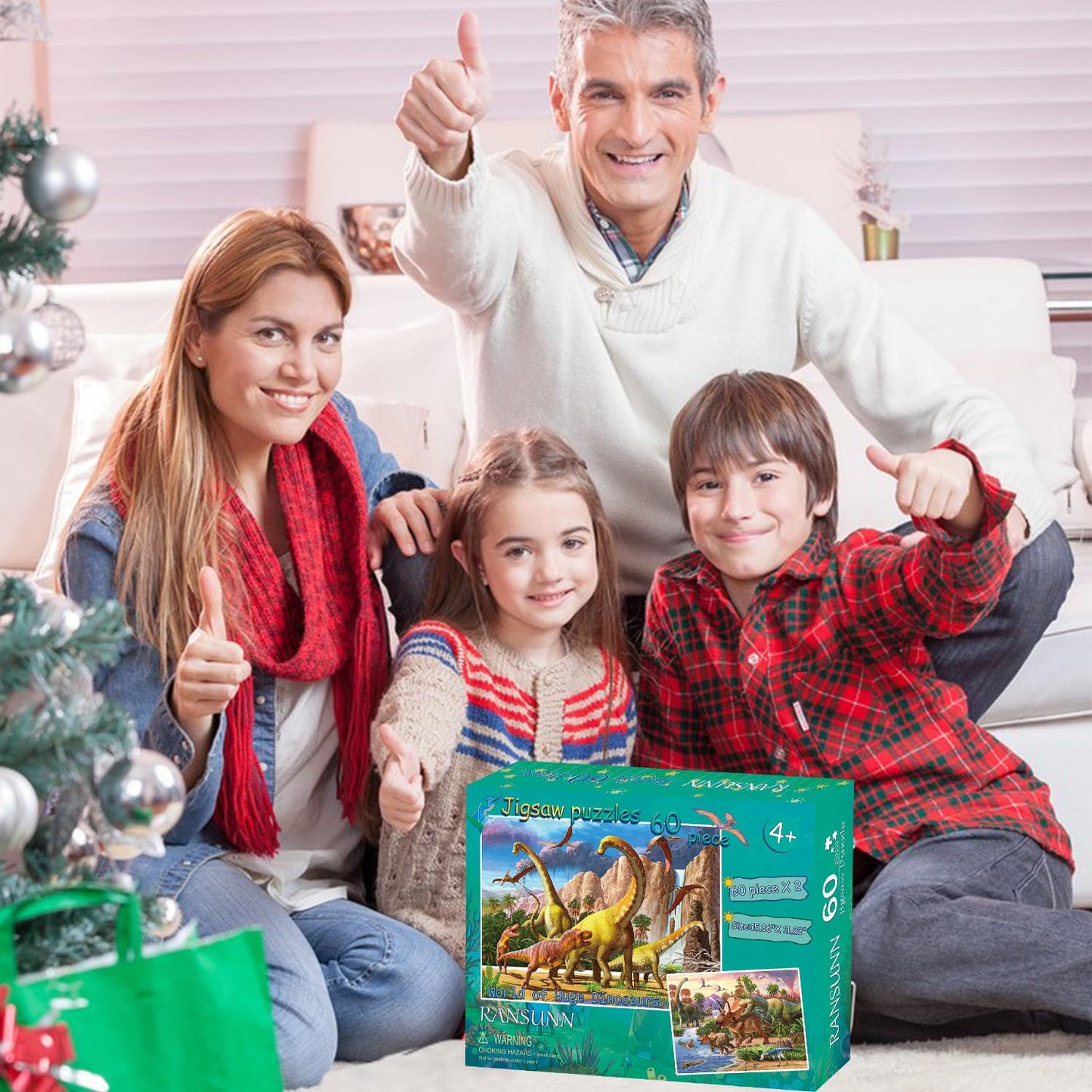RANSUNN Dinosaur Puzzles for Kids 4-8 | 2-Pack 60-Piece Jigsaws – World of Huge Dinosaurs