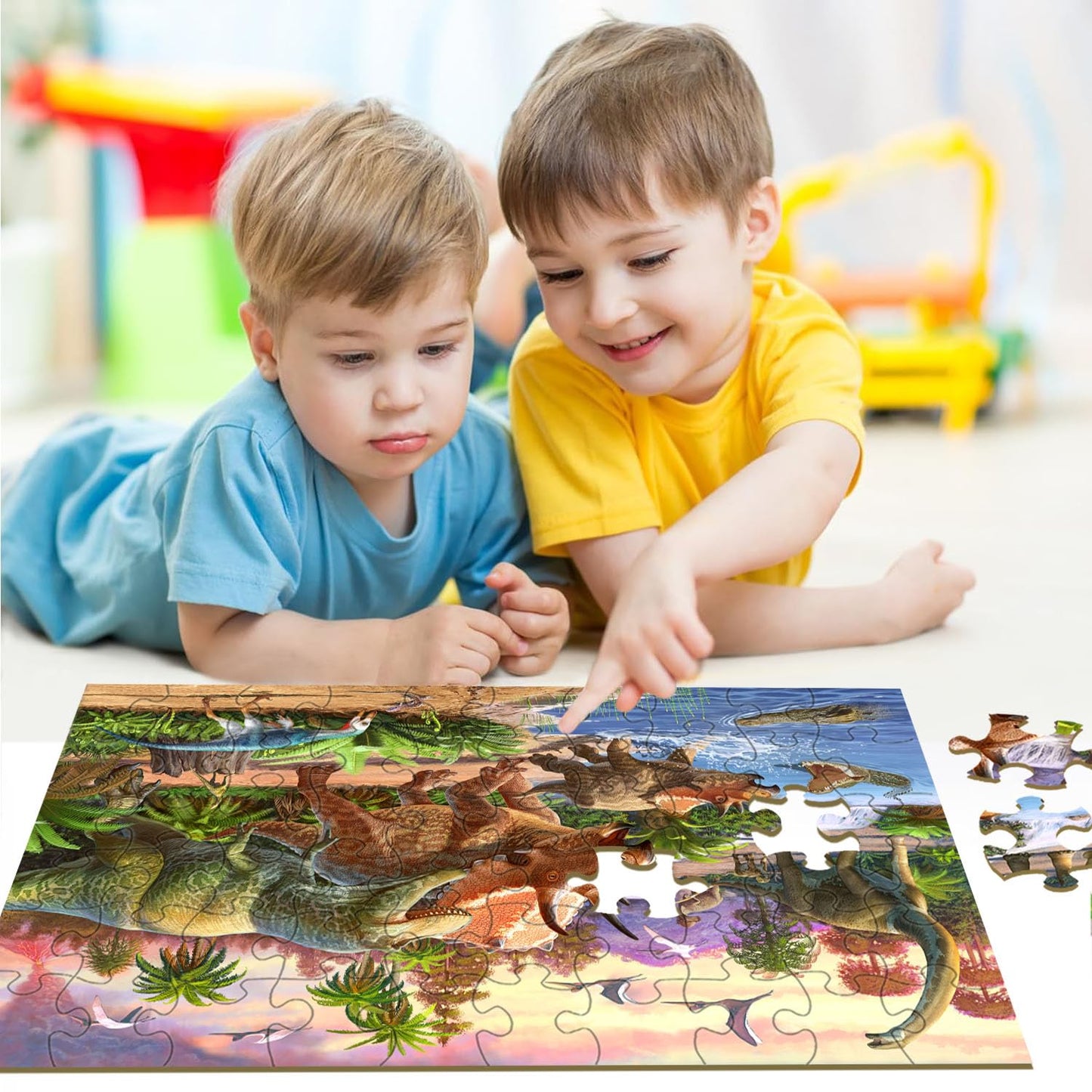 RANSUNN Dinosaur Puzzles for Kids 4-8 | 2-Pack 60-Piece Jigsaws – World of Huge Dinosaurs