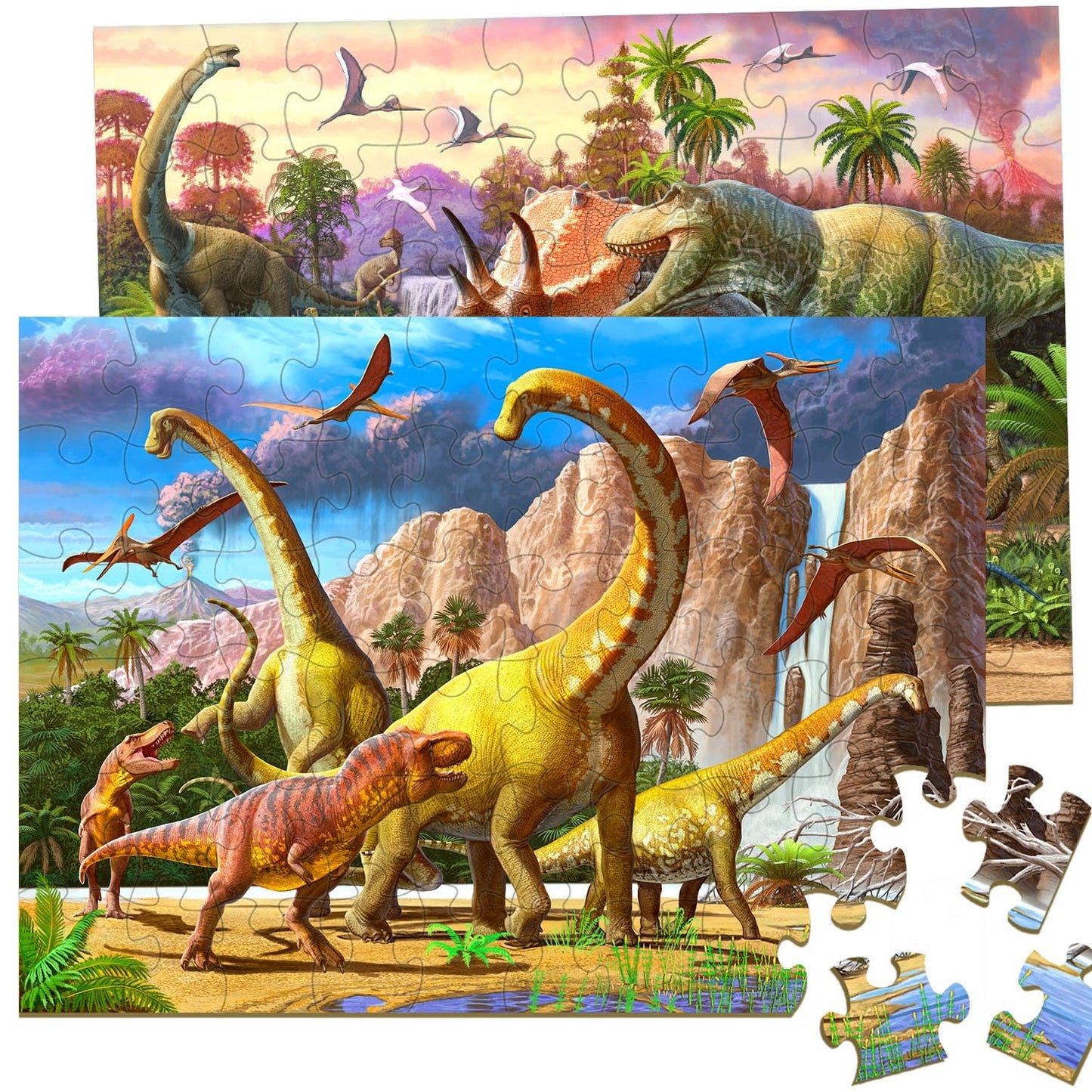RANSUNN Dinosaur Puzzles for Kids 4-8 | 2-Pack 60-Piece Jigsaws – World of Huge Dinosaurs