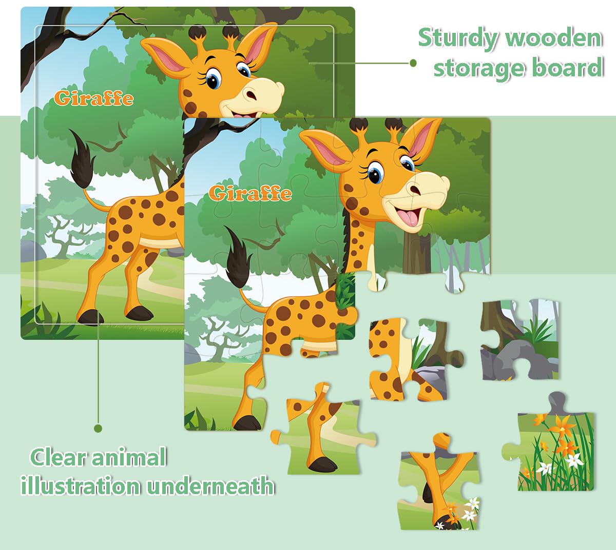 RANSUNN Wooden Animal Puzzles for Kids 3-5 - 16-Piece Colorful Puzzles (9-Pack)