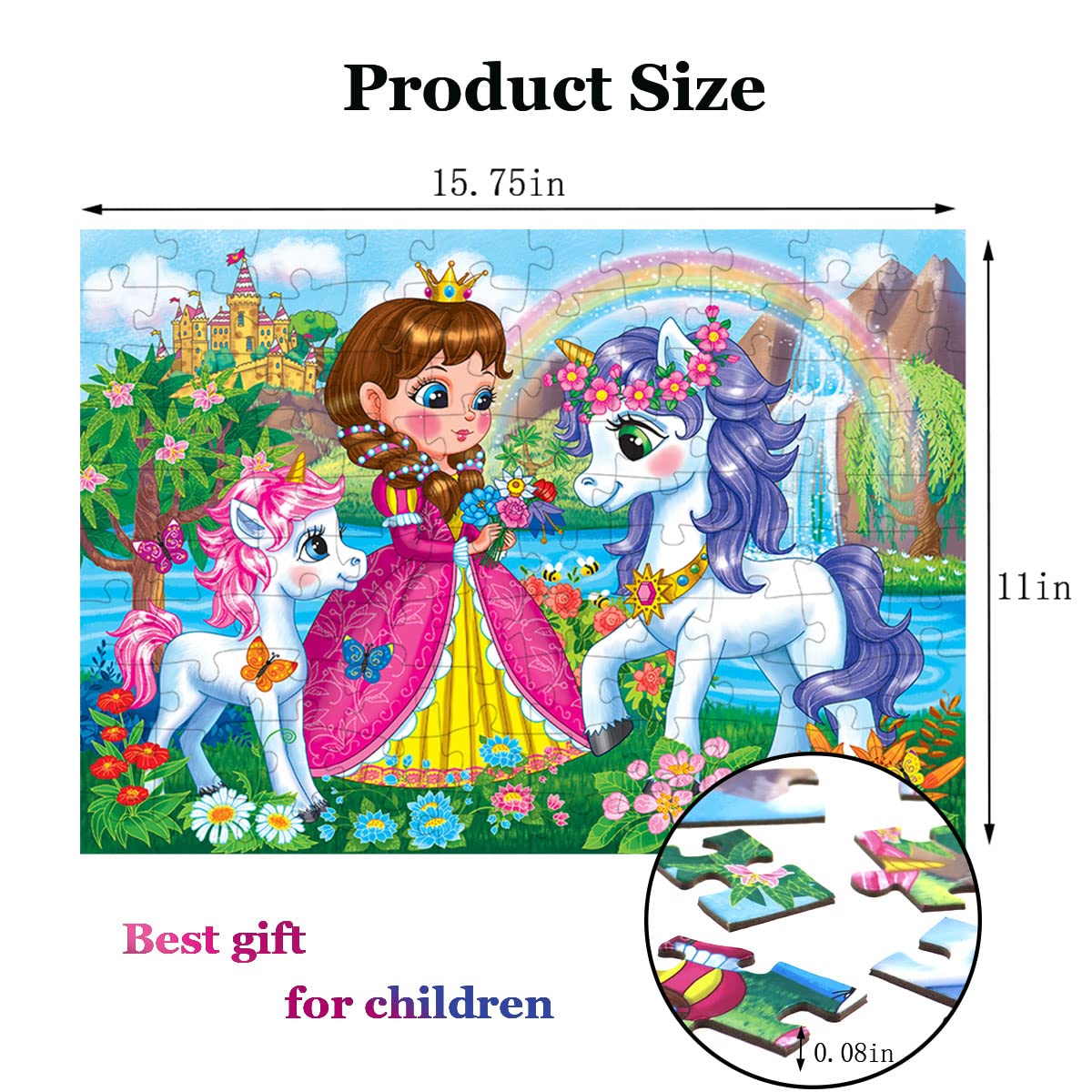 RANSUNN Princess & Unicorns 100-Piece Jigsaw Puzzle for Kids Aged 4-8 – Educational & Screen-Free Fun
