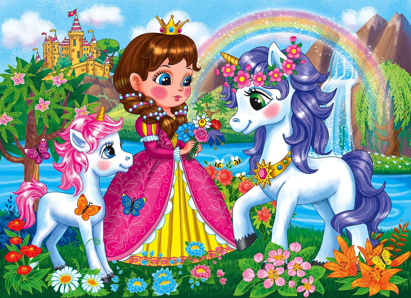 RANSUNN Princess & Unicorns 100-Piece Jigsaw Puzzle for Kids Aged 4-8 – Educational & Screen-Free Fun