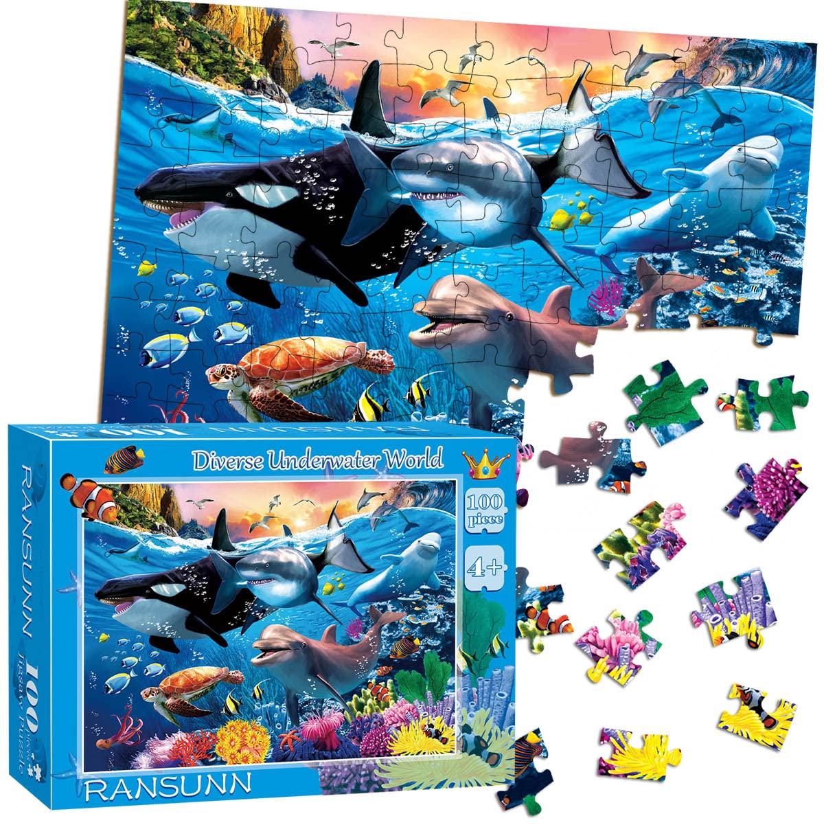 RANSUNN Underwater World 100-Piece Jigsaw Puzzle for Kids 4-8 | Educational Puzzles