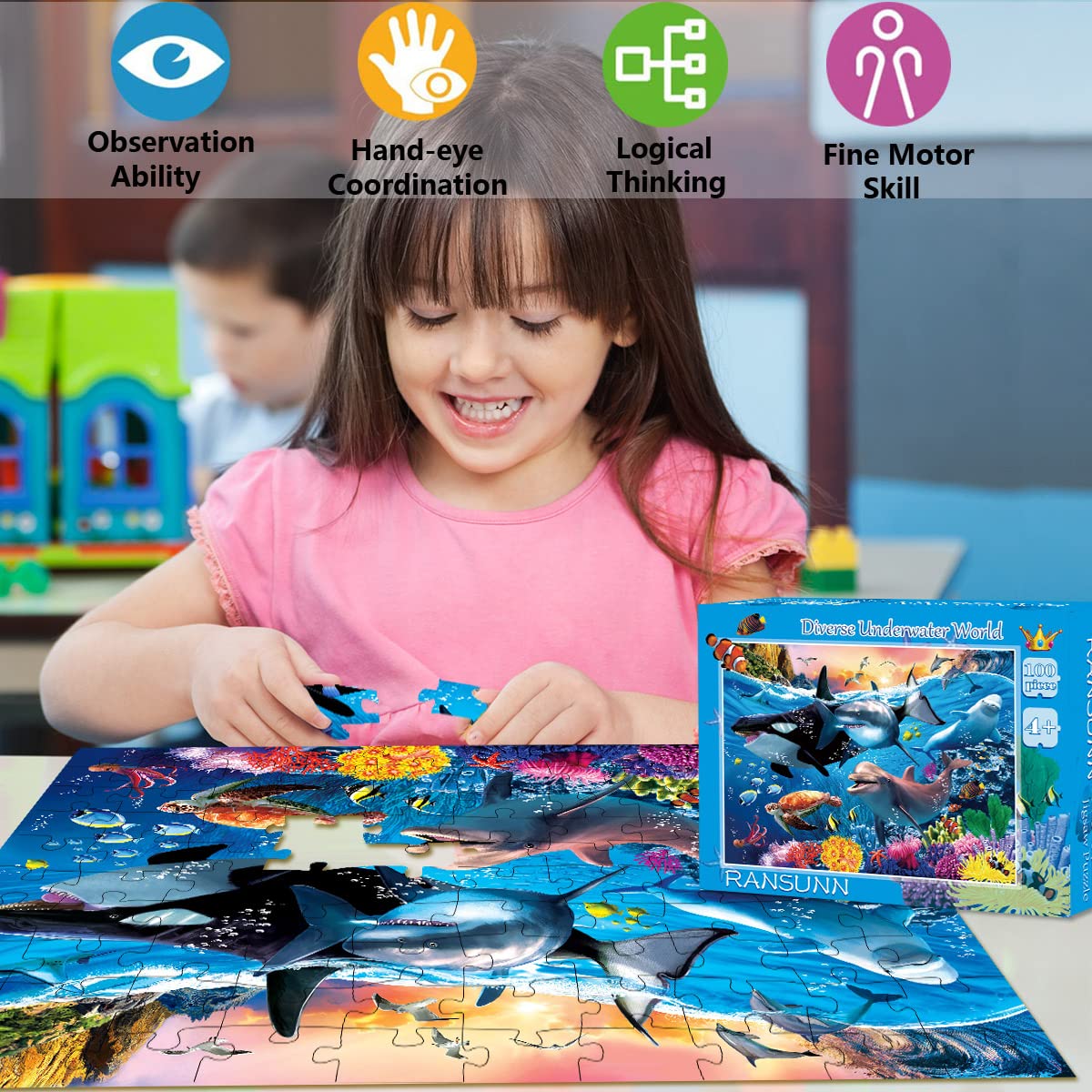 RANSUNN Underwater World 100-Piece Jigsaw Puzzle for Kids 4-8 | Educational Puzzles