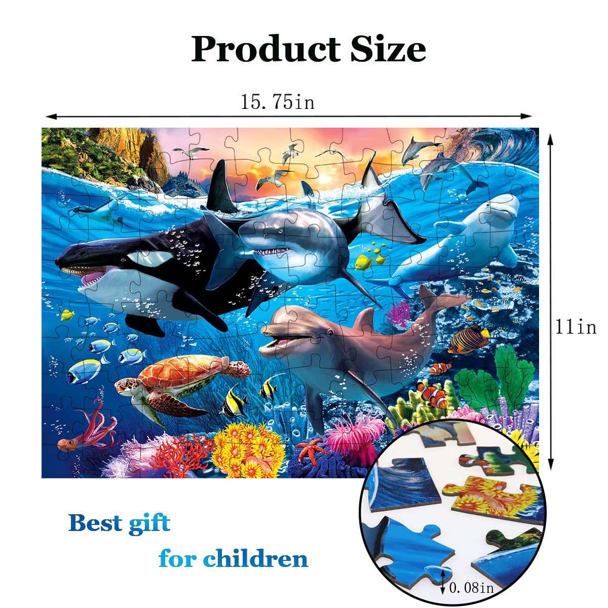 RANSUNN Underwater World 100-Piece Jigsaw Puzzle for Kids 4-8 | Educational Puzzles