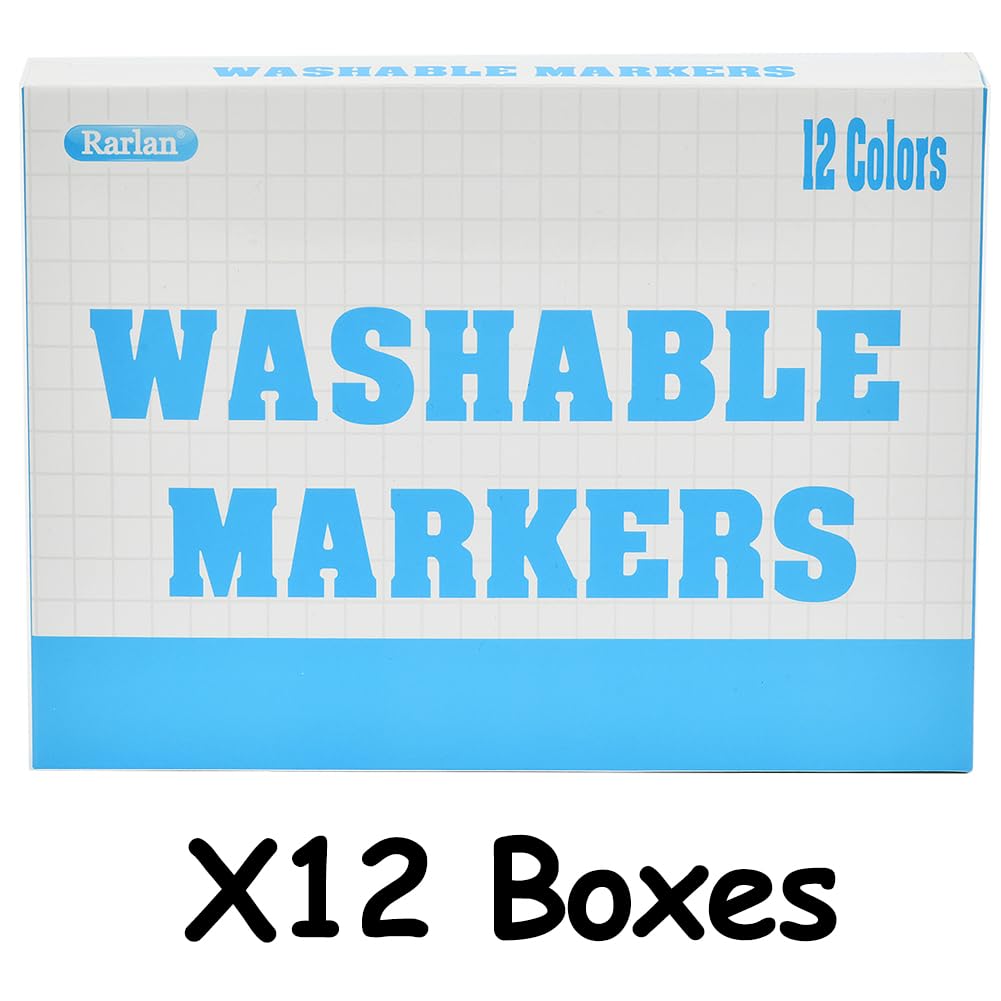Rarlan Washable Markers Bulk — 144 Count, 12 Colors in 12 Boxes