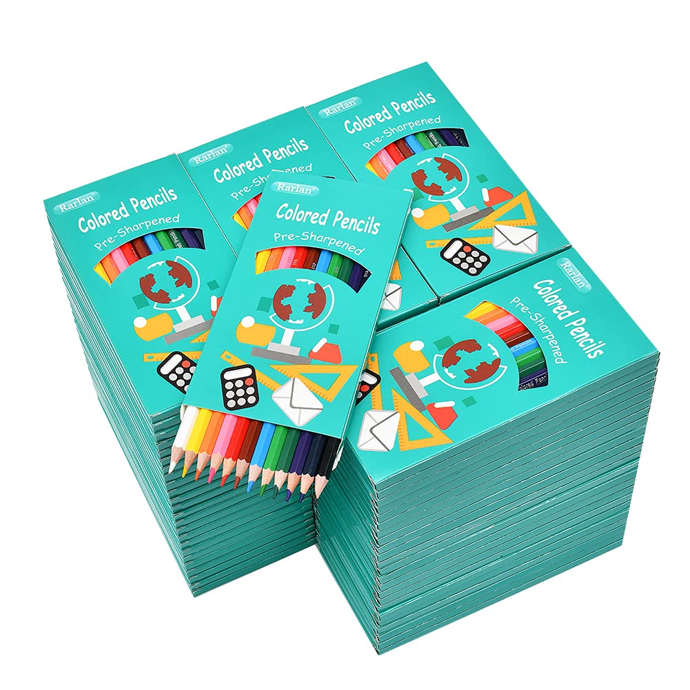 Rarlan Colored Pencils Bulk — Pre-Sharpened 12 Colors, 96 Packs (1152 Count)