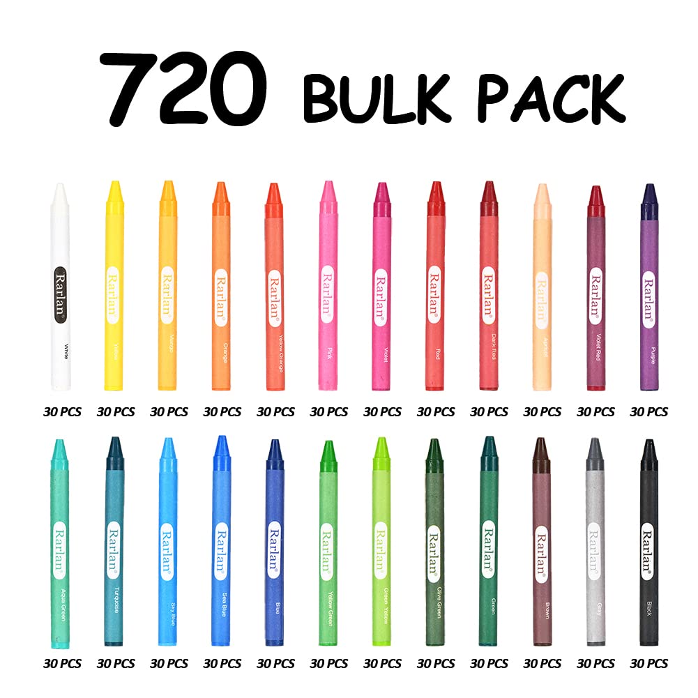 Rarlan Crayons Bulk – 720 Count (30 Packs x 24 Colors) Non-Toxic
