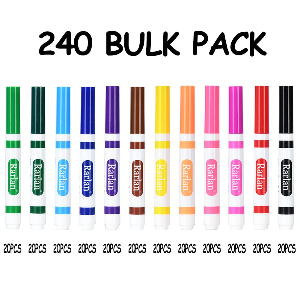 Rarlan Washable Markers Bulk Pack – 240 Count, 12 Colors for School & Crafts