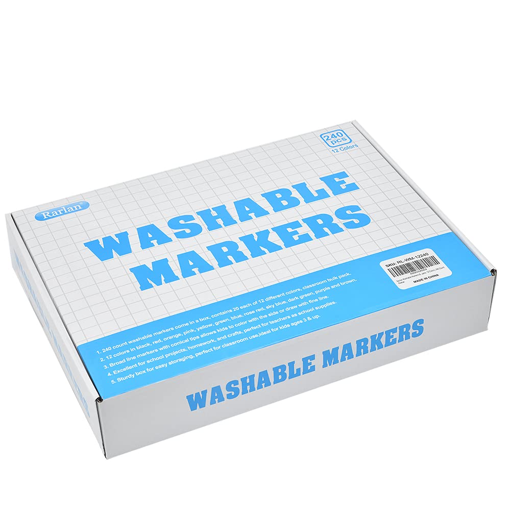 Rarlan Washable Markers Bulk Pack – 240 Count, 12 Colors for School & Crafts