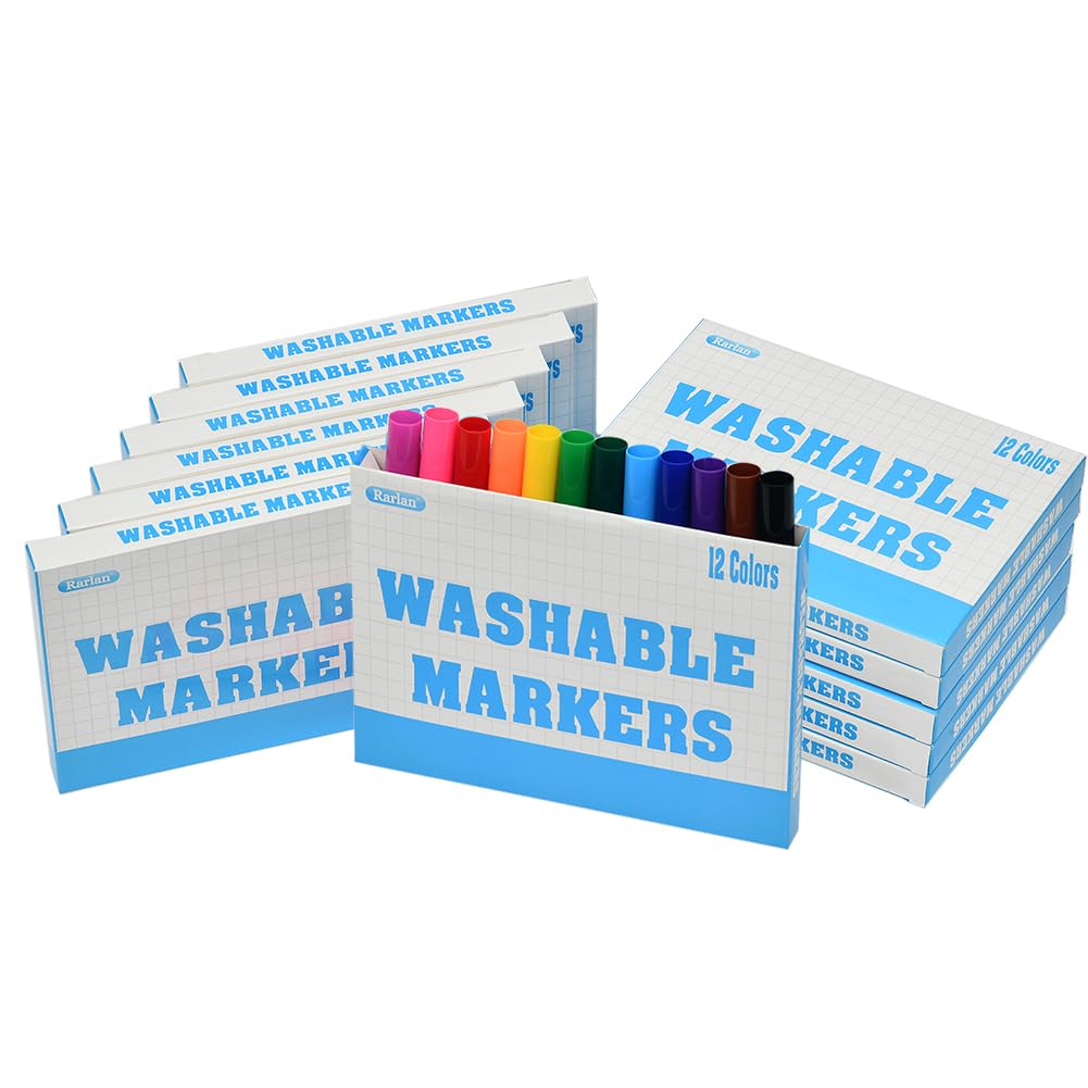 Rarlan Washable Markers Bulk — 144 Count, 12 Colors in 12 Boxes
